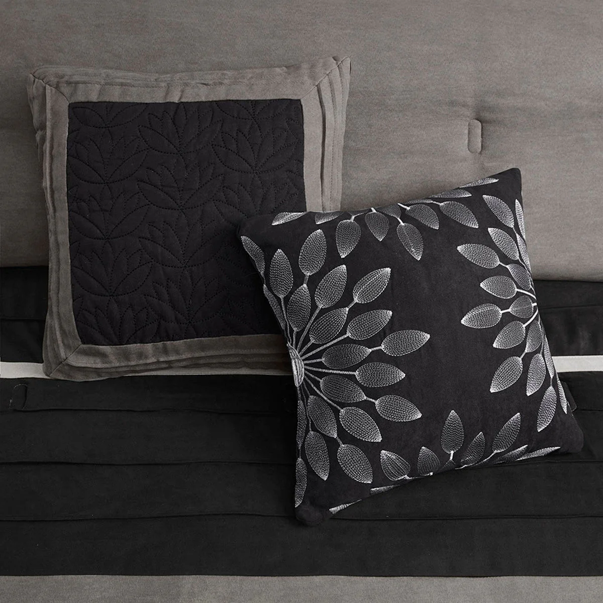 7 Pc Pieced Faux Suede Comforter Set Black Queen - Image 2