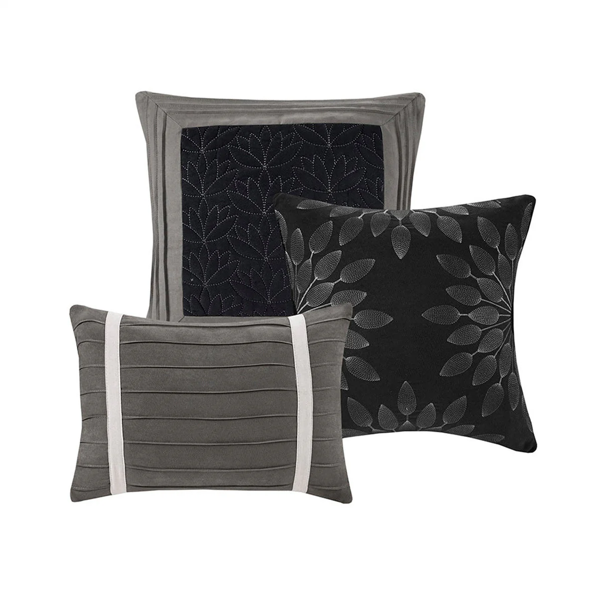 7 Pc Pieced Faux Suede Comforter Set Black Queen - Image 3