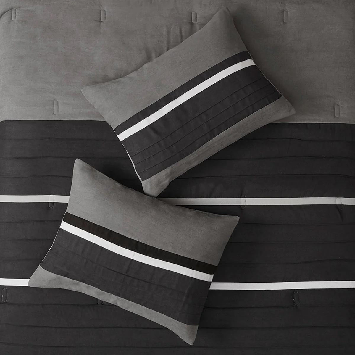 7 Pc Pieced Faux Suede Comforter Set Black Queen - Image 9