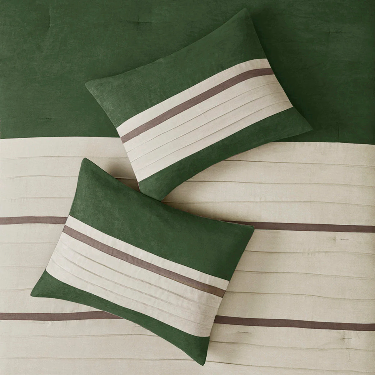 7 PC Pieced Faux Suede Comforter Set Green Cal King - Image 10