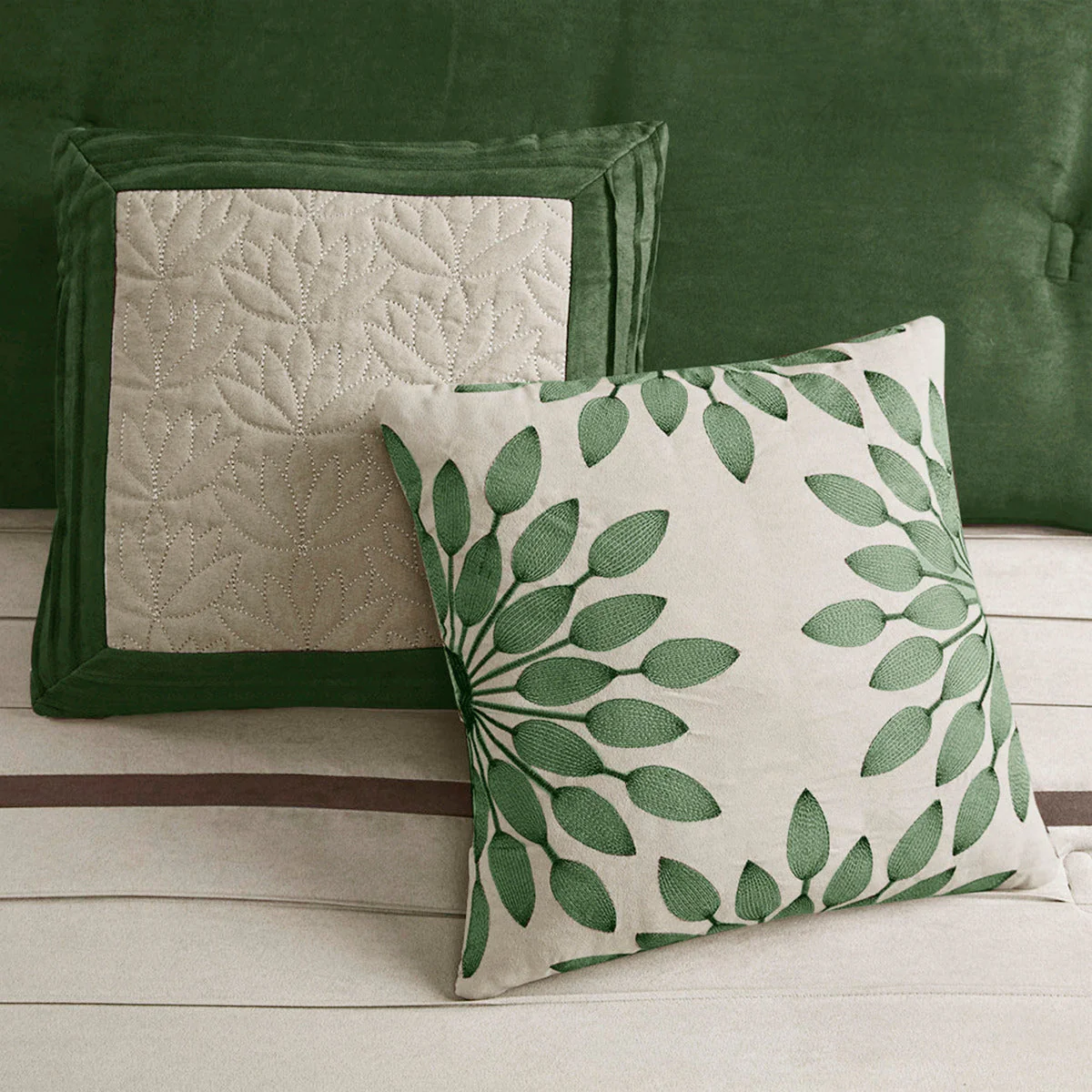 7 Pc Pieced Faux Suede Comforter Set Green King - Image 4