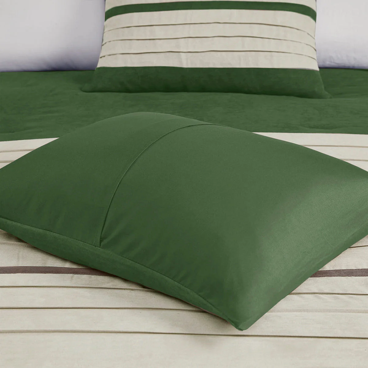 7 Pc Pieced Faux Suede Comforter Set Green King - Image 7