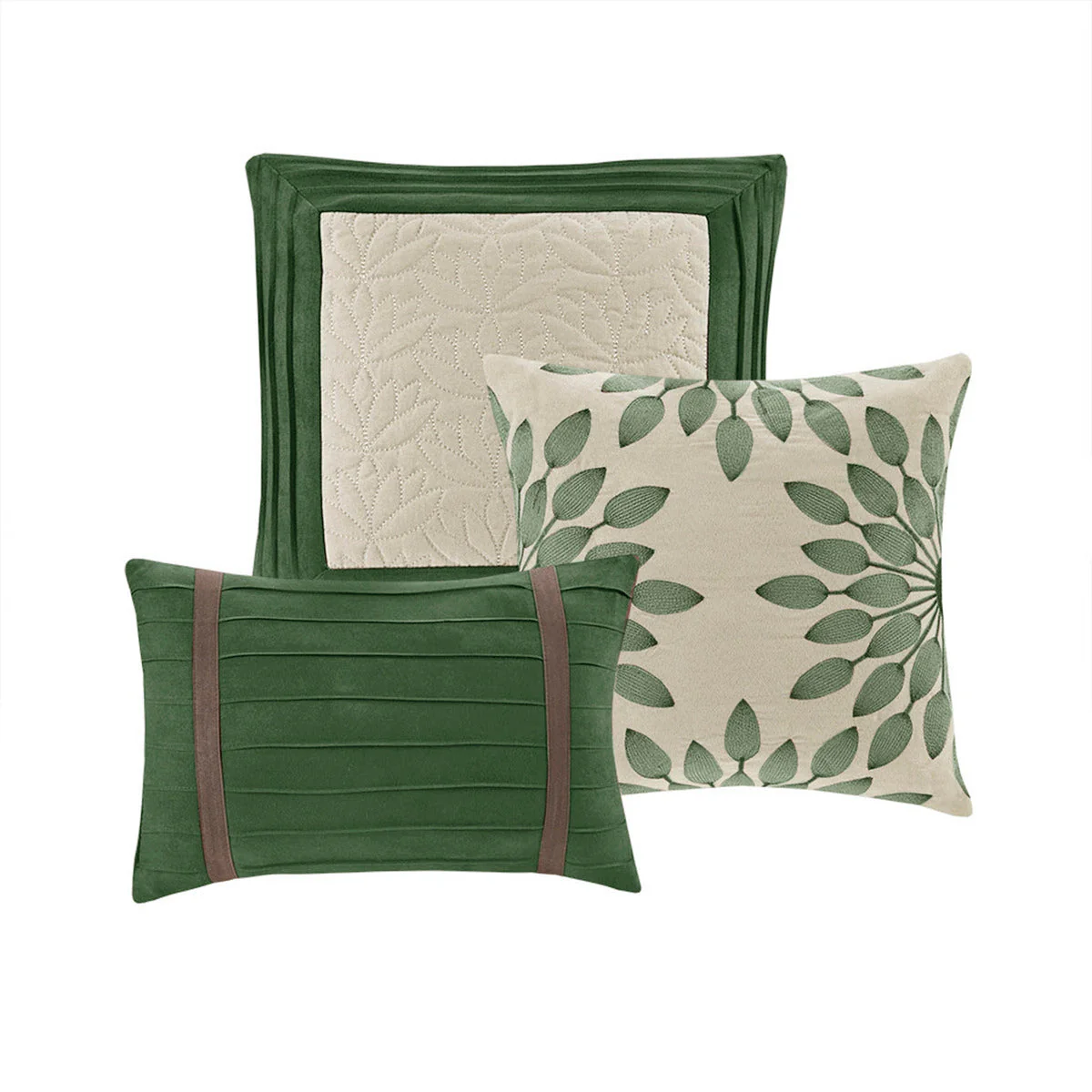 7 Pc Pieced Faux Suede Comforter Set Green King - Image 9