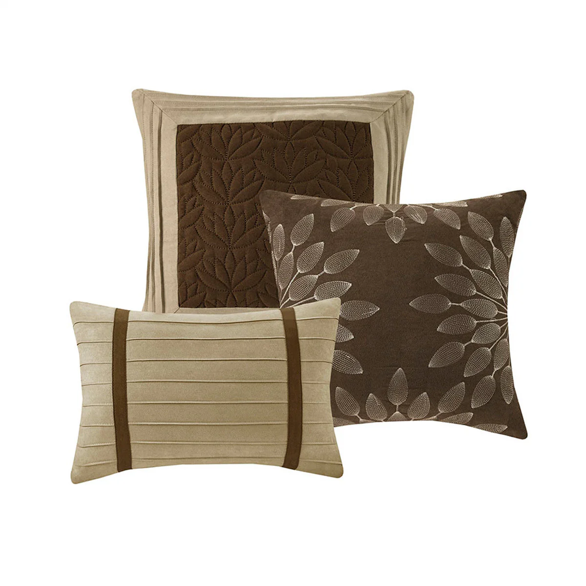 7 PC Pieced Faux Suede Comforter Set Natural Cal King - Image 7