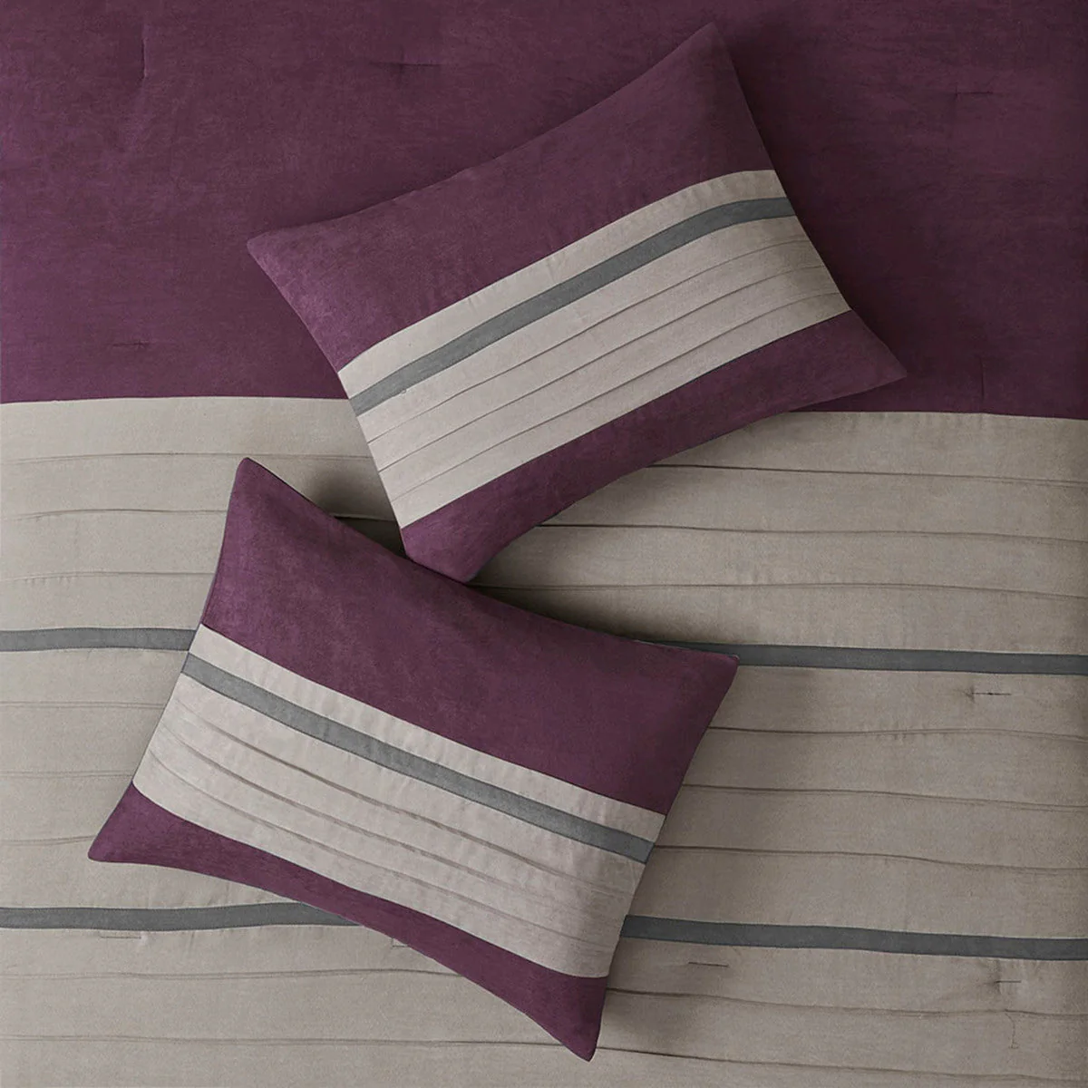 7 Pc Pieced Faux Suede Comforter Set Purple Cal King - Image 10