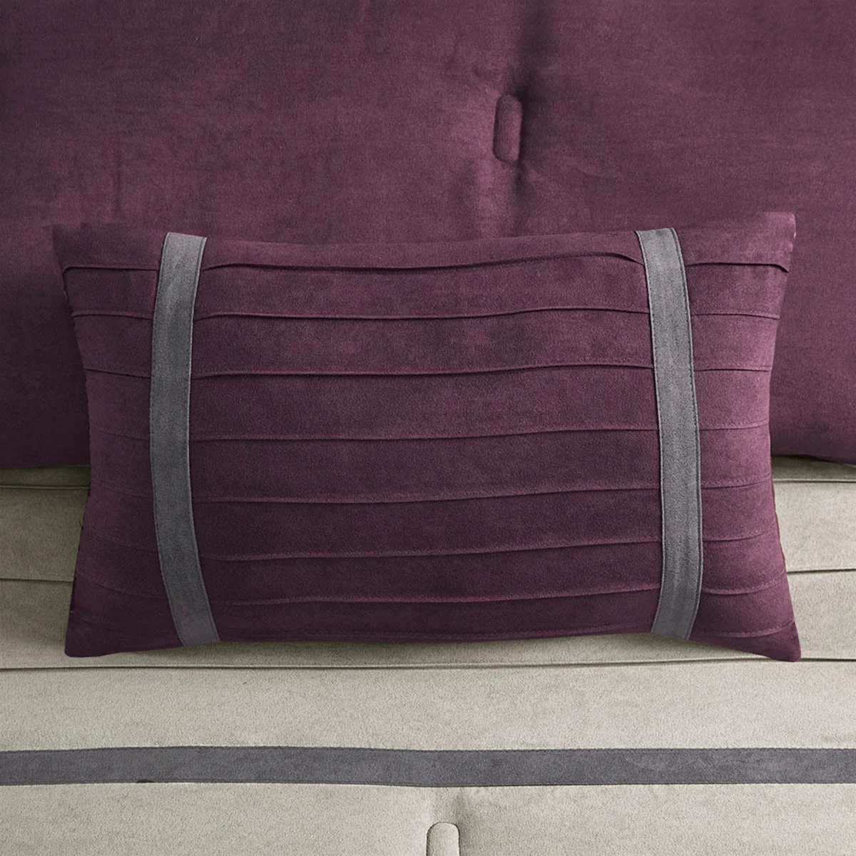 7 Pc Pieced Faux Suede Comforter Set Purple Cal King - Image 8