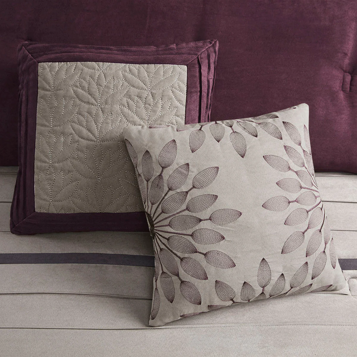 7 PC Pieced Faux Suede Comforter Set Purple King - Image 3
