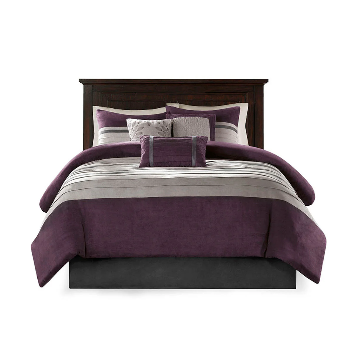 7 PC Pieced Faux Suede Comforter Set Purple Queen - Image 12