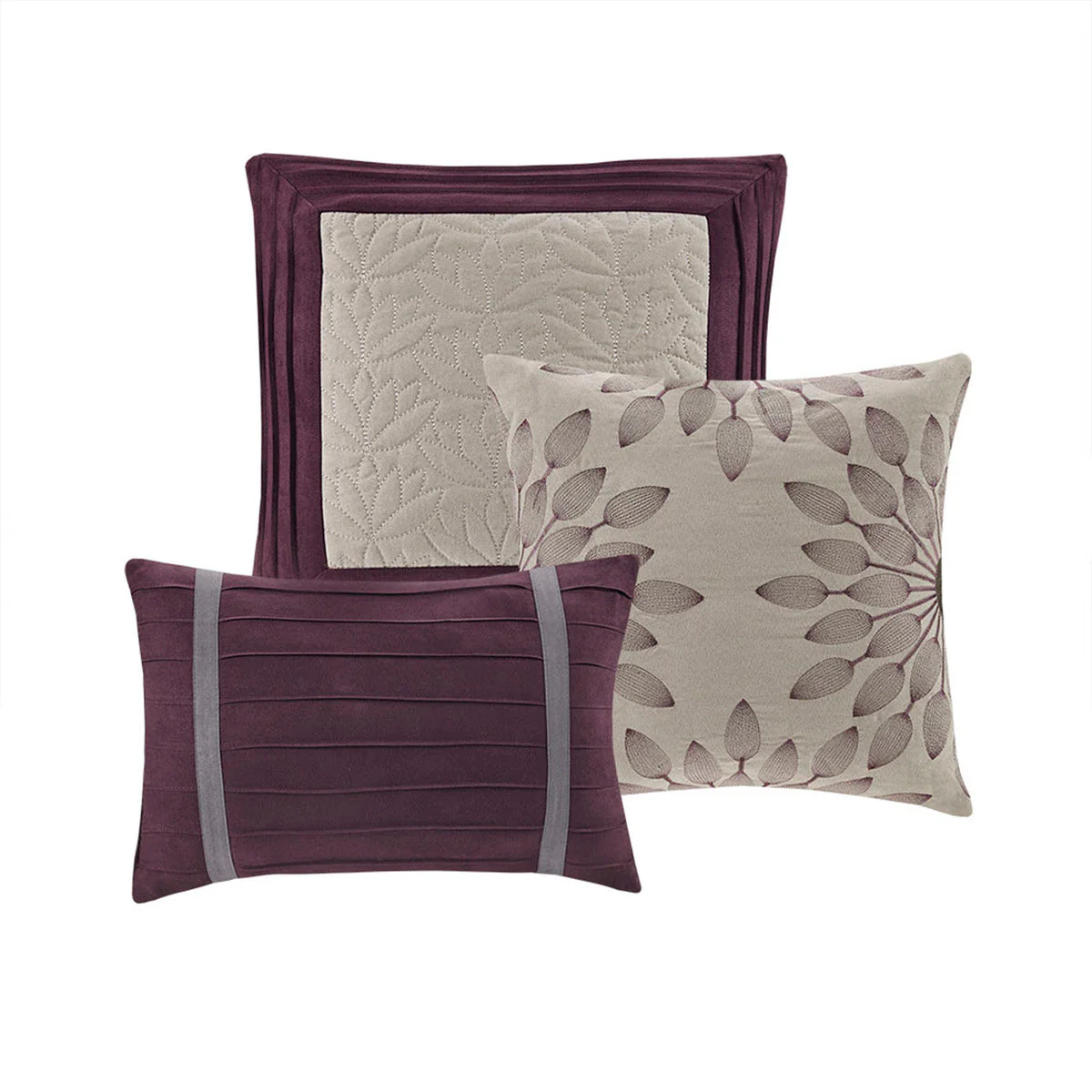 7 PC Pieced Faux Suede Comforter Set Purple Queen - Image 13