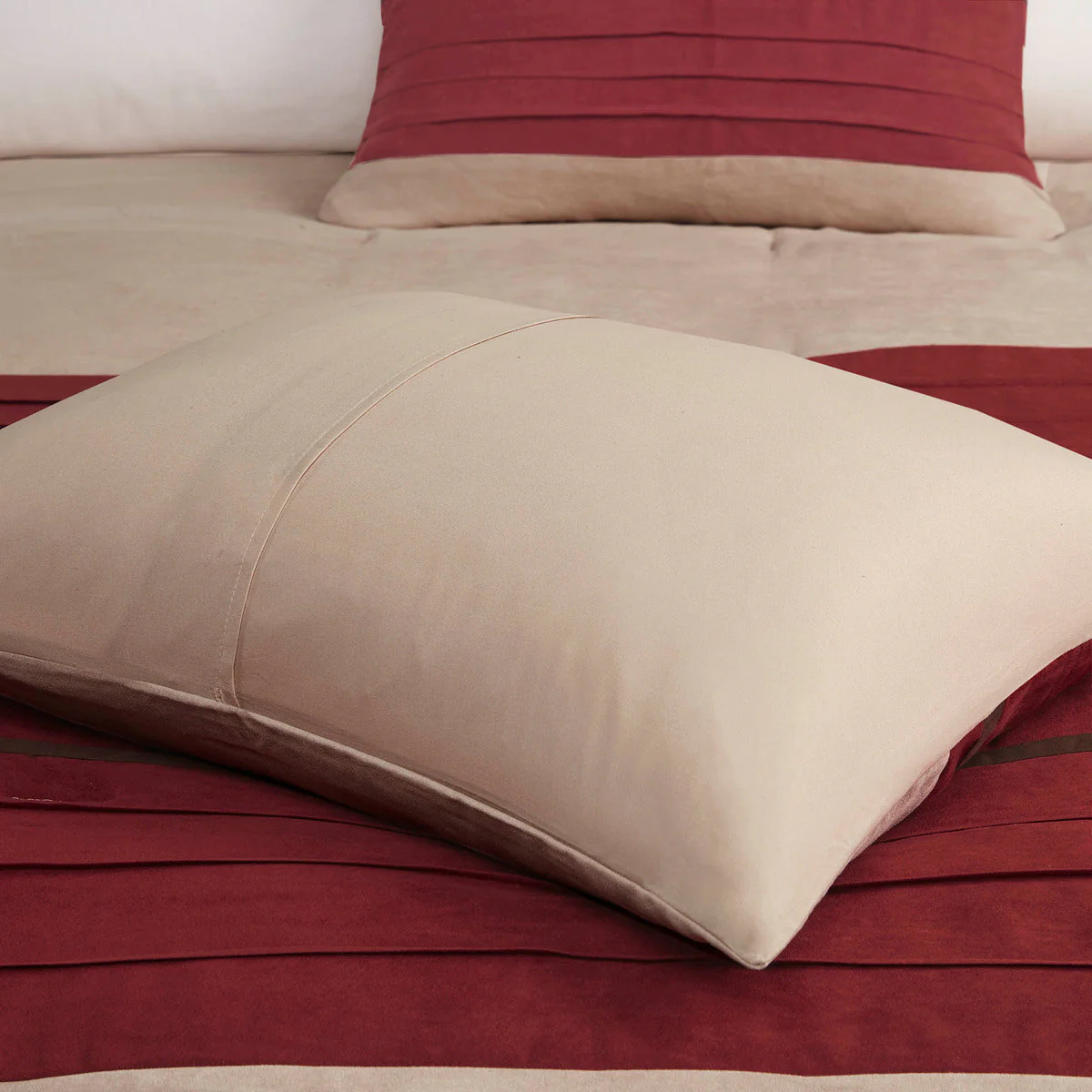 7 PC Pieced Faux Suede Comforter Set Red Cal King - Image 11
