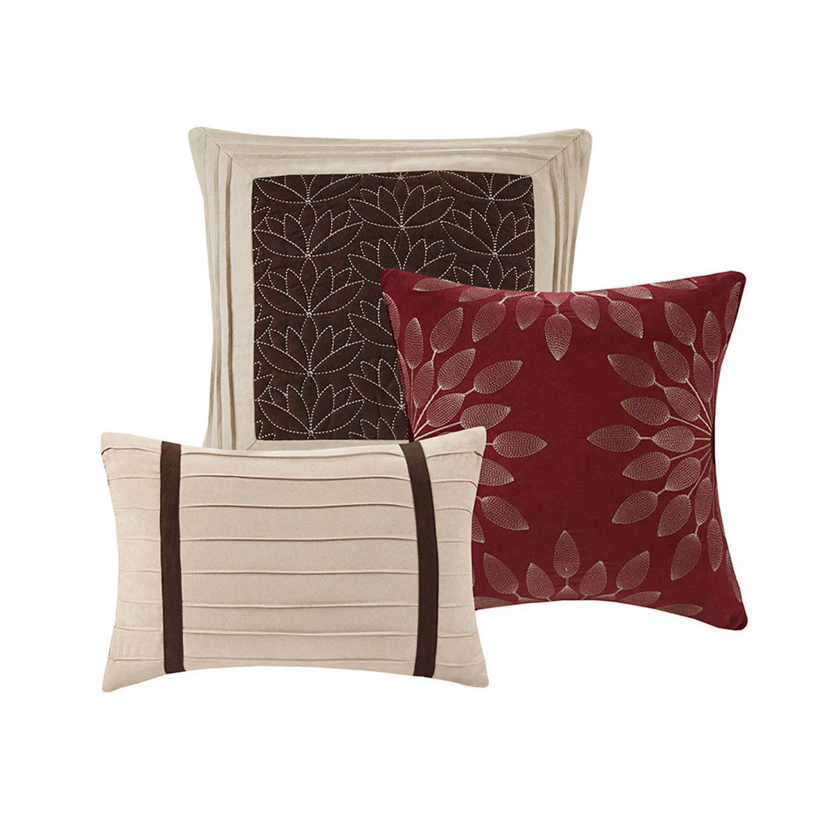 7 PC Pieced Faux Suede Comforter Set Red Cal King - Image 7