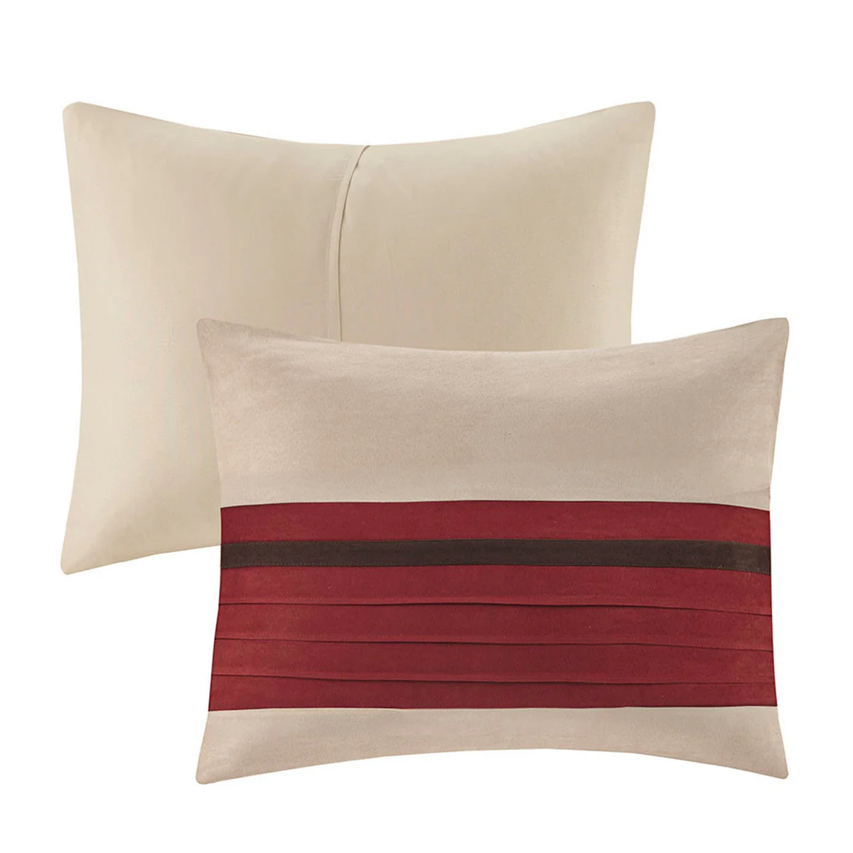 7 PC Pieced Faux Suede Comforter Set Red Cal King - Image 8