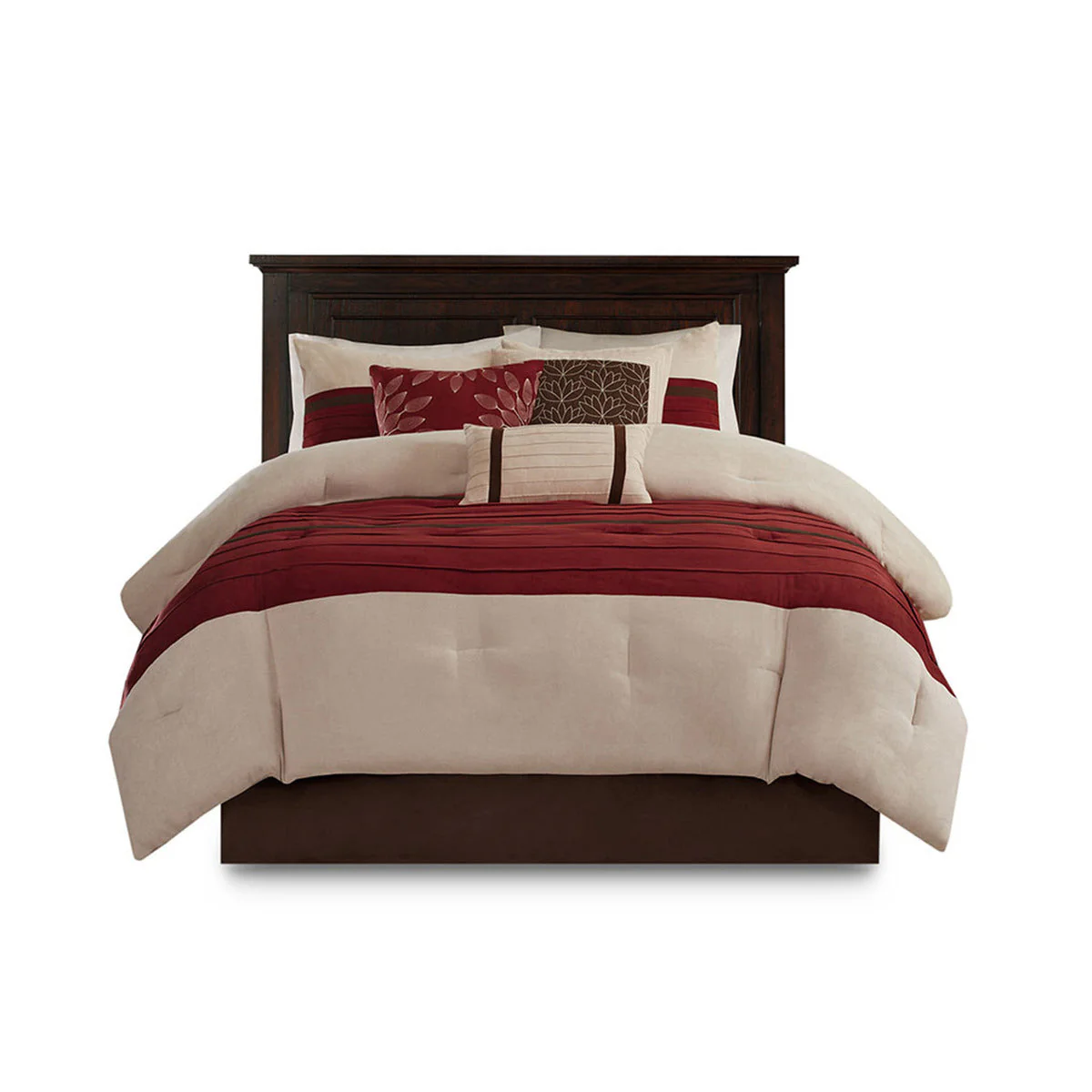 7 PC Pieced Faux Suede Comforter Set Red King - Image 3
