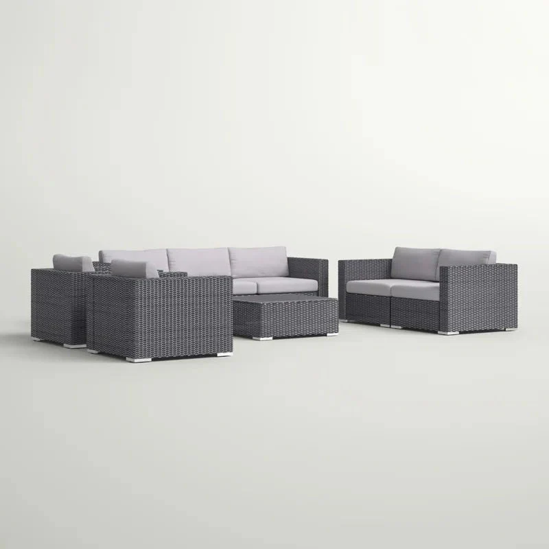 7 Person Outdoor Seating Group With Cushions - Gray / Silver - Image 2