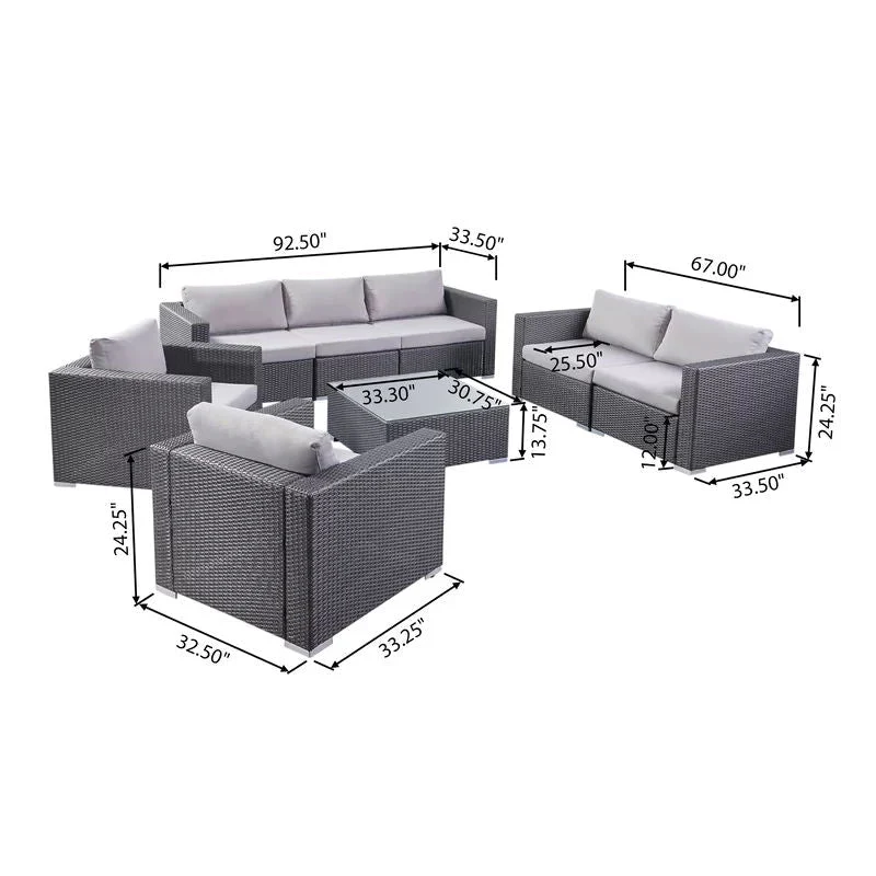 7 Person Outdoor Seating Group With Cushions - Gray / Silver - Image 3