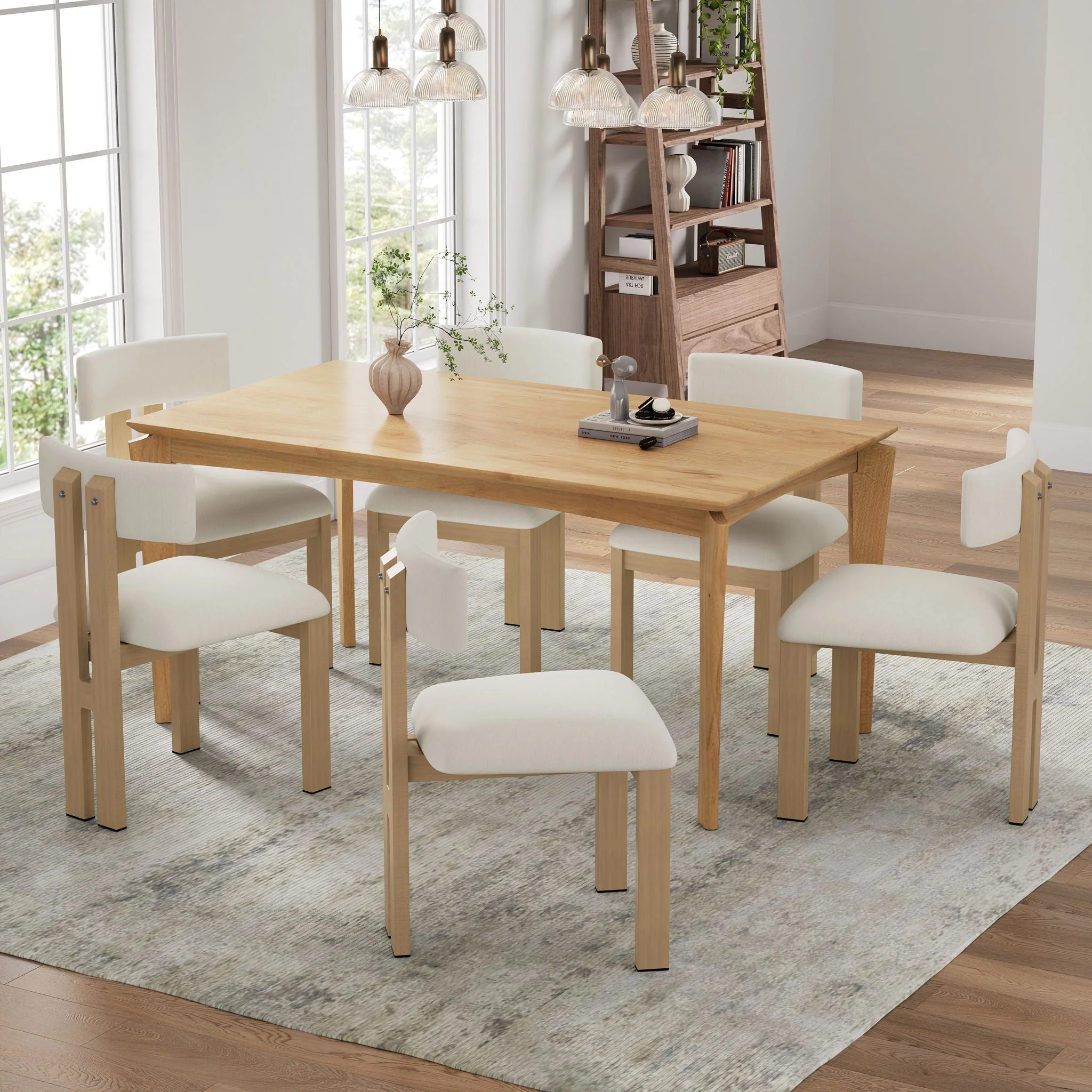 7 Piece Dining Set With Upholstered Armless Chairs And Table - Image 3