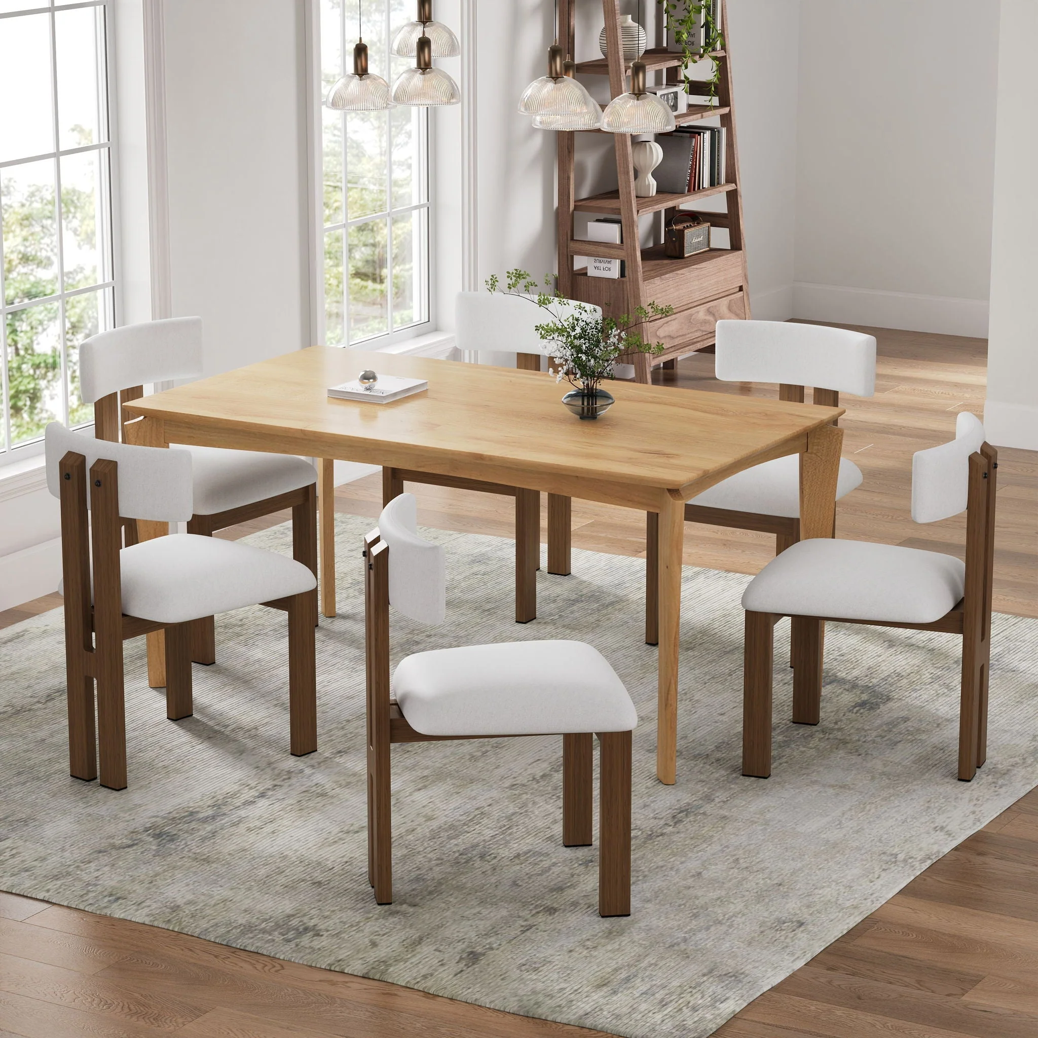 7 Piece Dining Set With Upholstered Armless Chairs And Table - Image 5