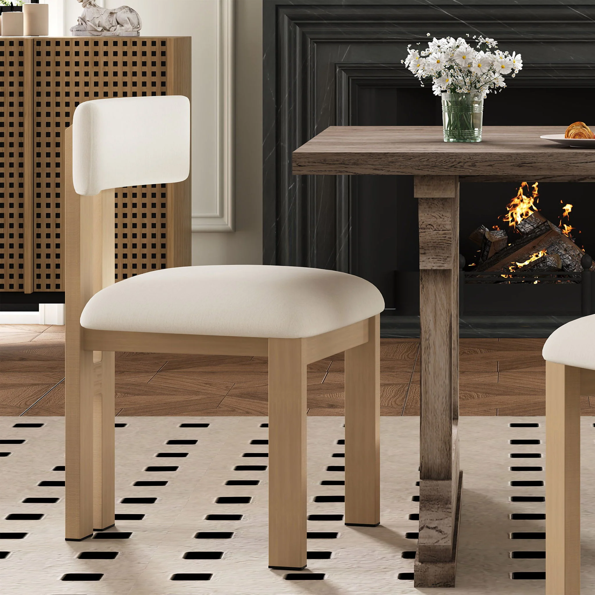 7 Piece Dining Set With Upholstered Armless Chairs And Table - Image 6