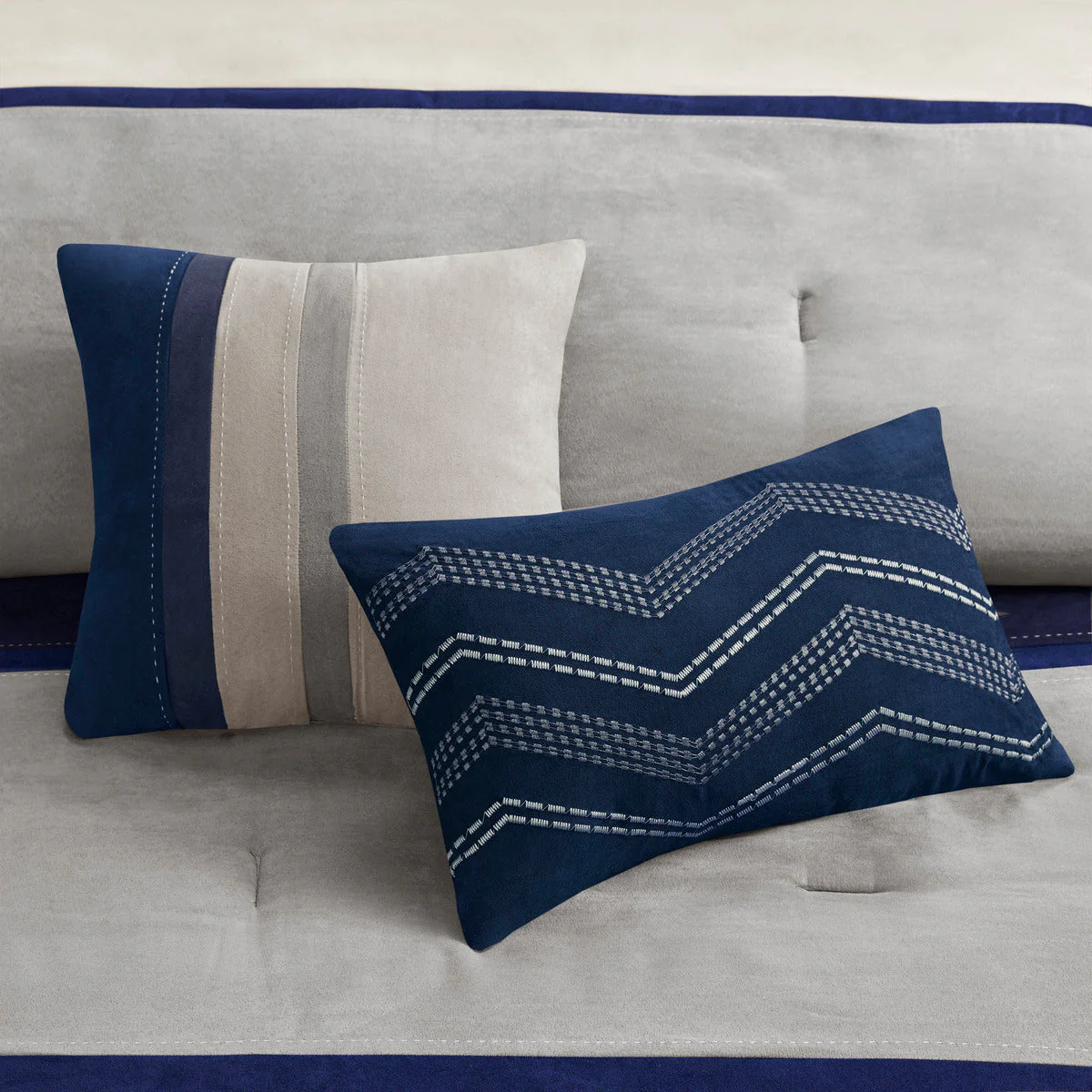 7 Piece Faux Suede Comforter Set Blue California King - Image 10