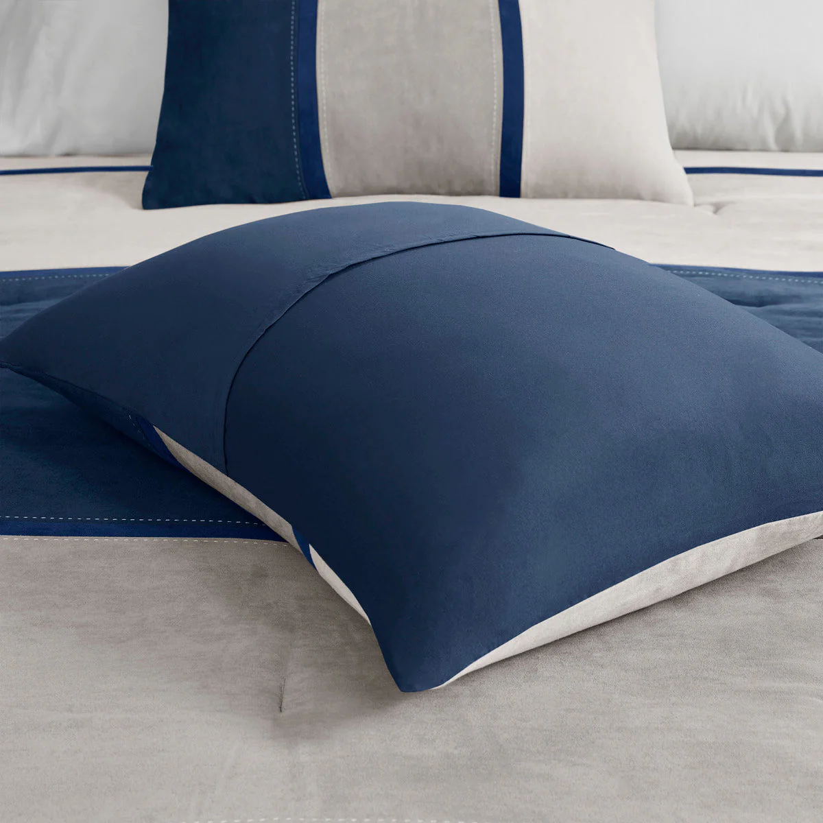 7 Piece Faux Suede Comforter Set Blue California King - Image 16