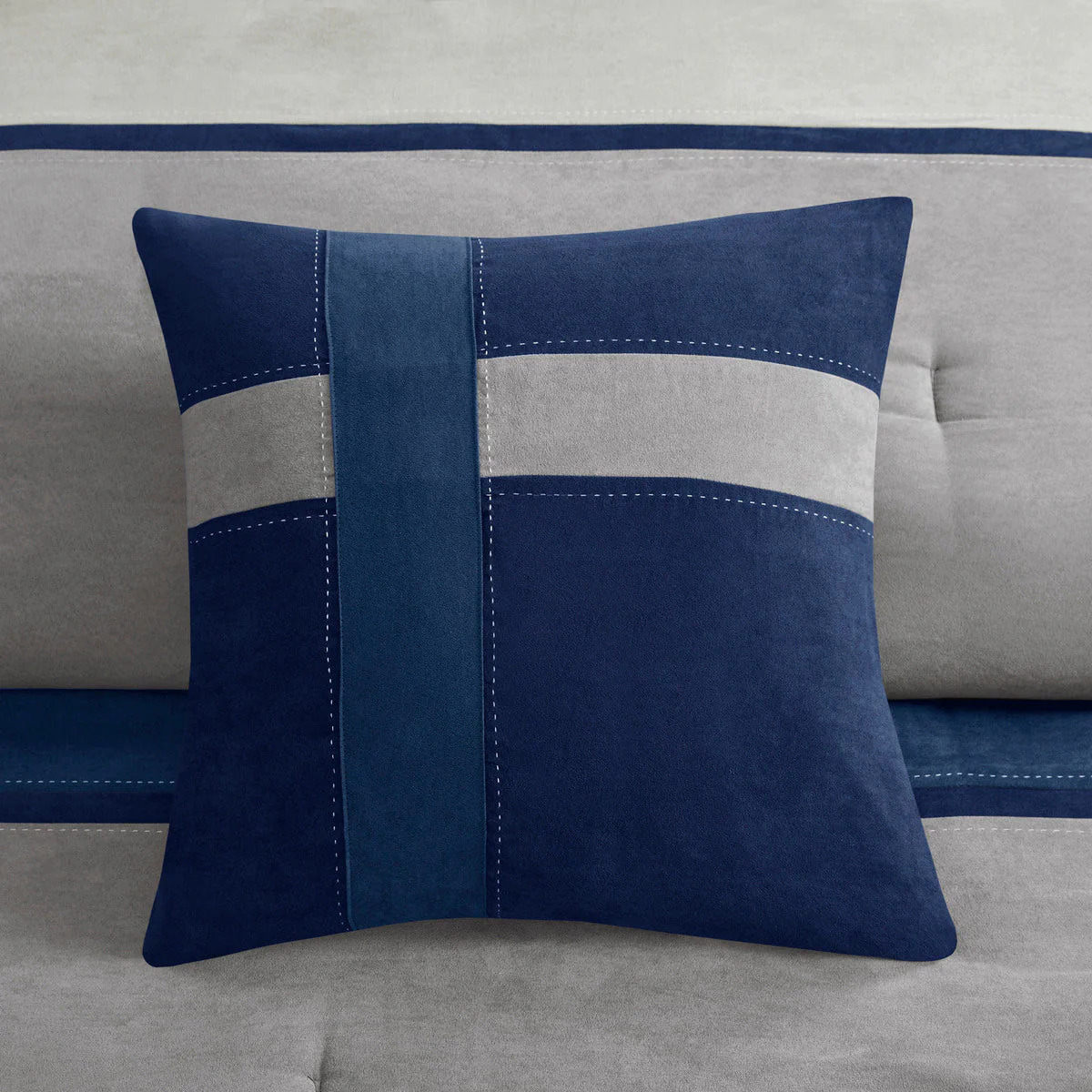 7 Piece Faux Suede Comforter Set Blue California King - Image 2