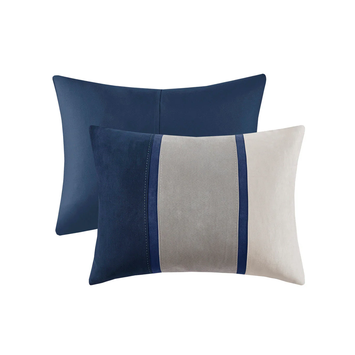 7 Piece Faux Suede Comforter Set Blue California King - Image 6