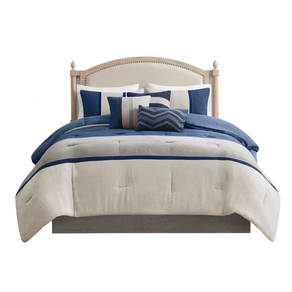 7 Piece Faux Suede Comforter Set Blue California King - Image 8