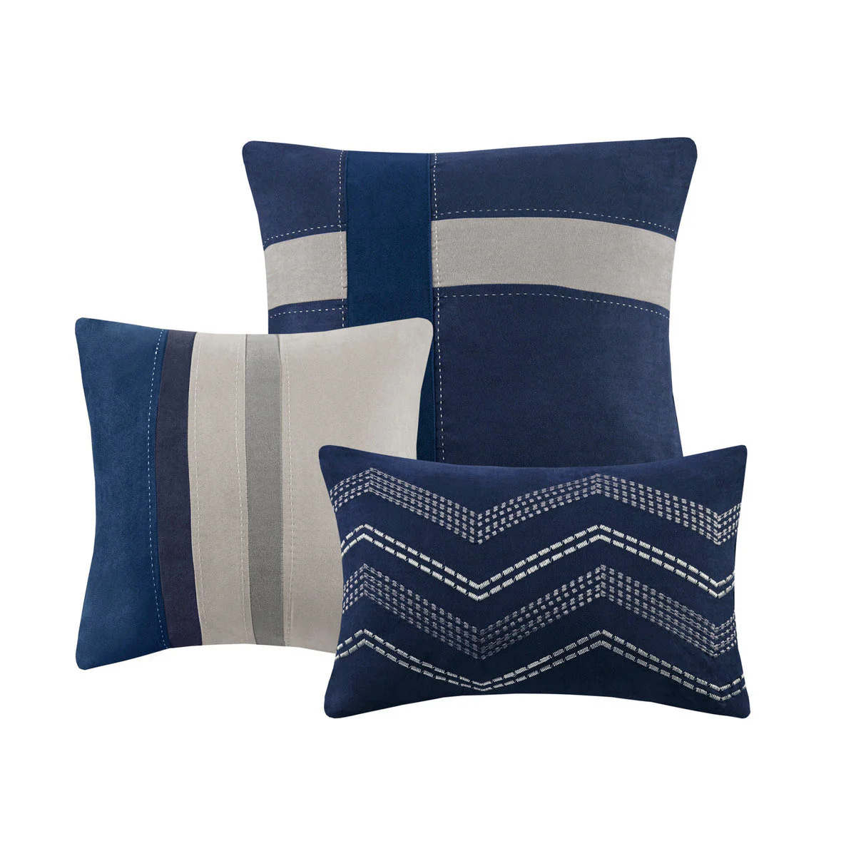 7 Piece Faux Suede Comforter Set Blue King - Image 4