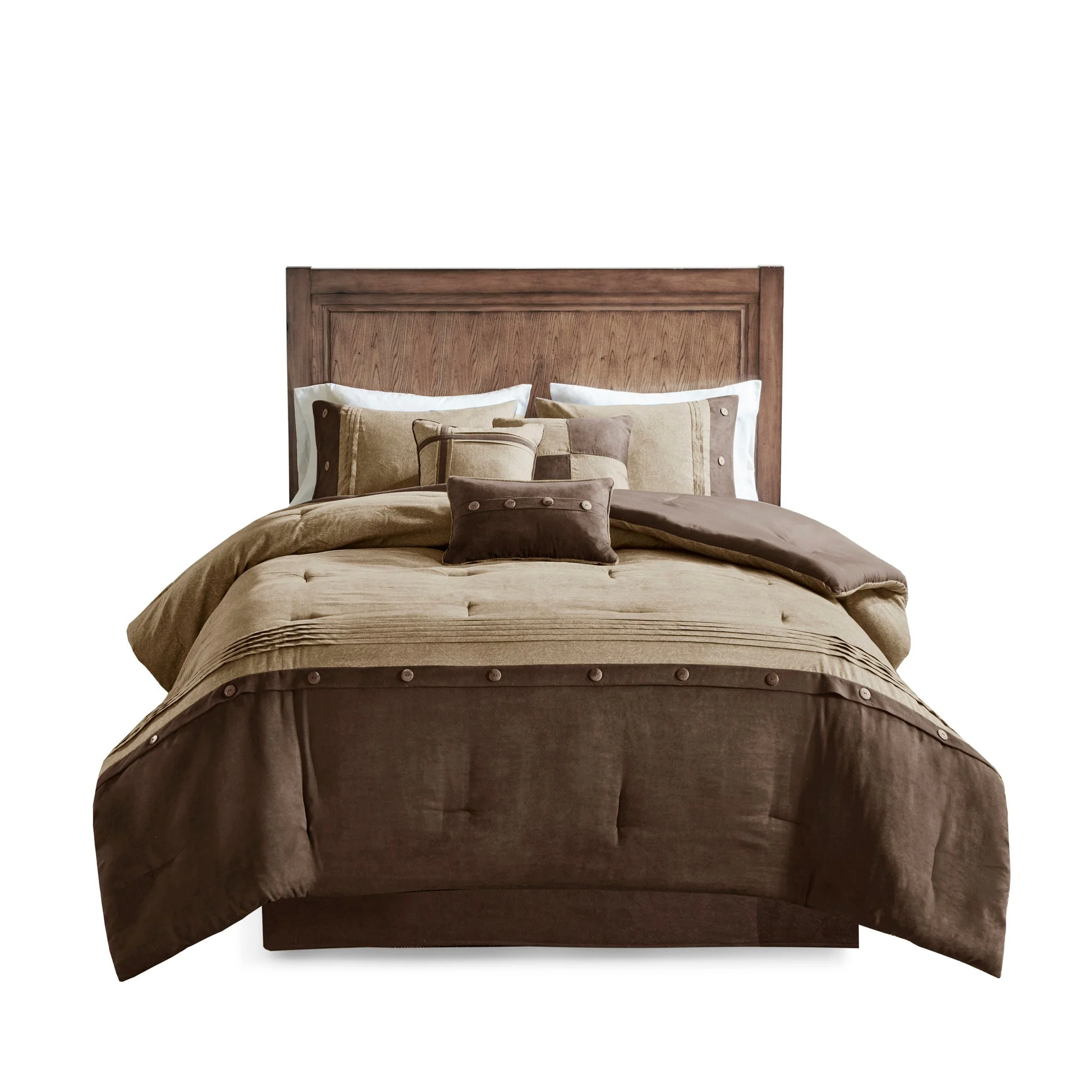 7 Piece Faux Suede Comforter Set Brown California King - Image 8