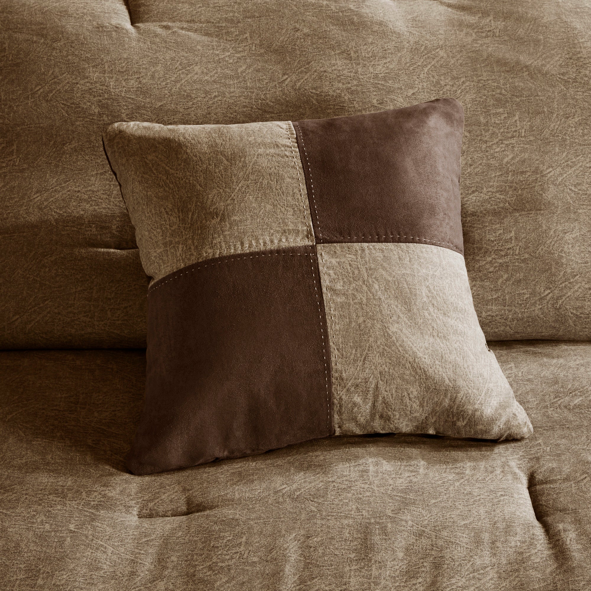 7 Piece Faux Suede Comforter Set Brown King - Image 14