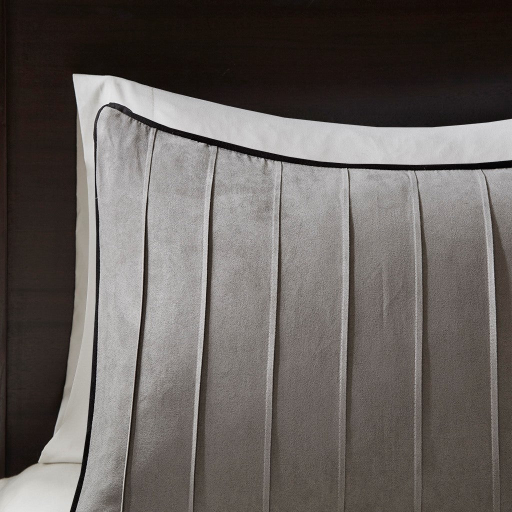 7 Piece Faux Suede Comforter Set Grey Full - Image 5