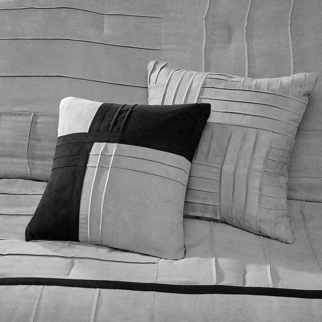 7 Piece Faux Suede Comforter Set Grey Full - Image 6