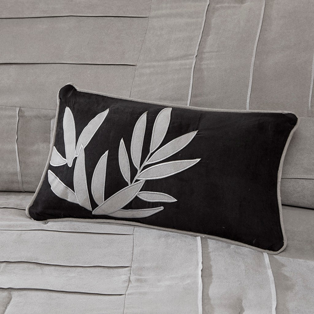 7 Piece Faux Suede Comforter Set Grey Queen - Image 5