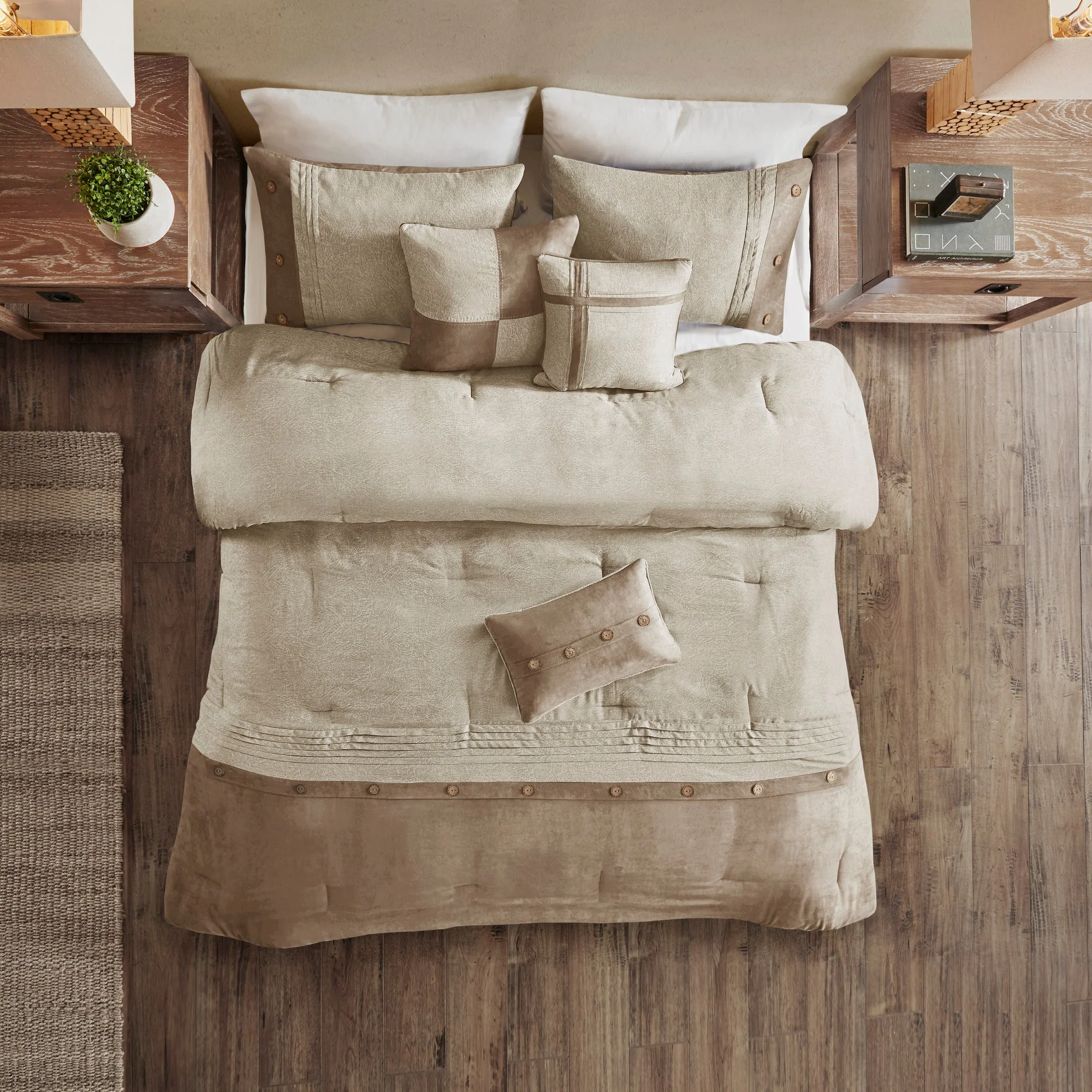 7 Piece Faux Suede Comforter Set Tan King - Image 12