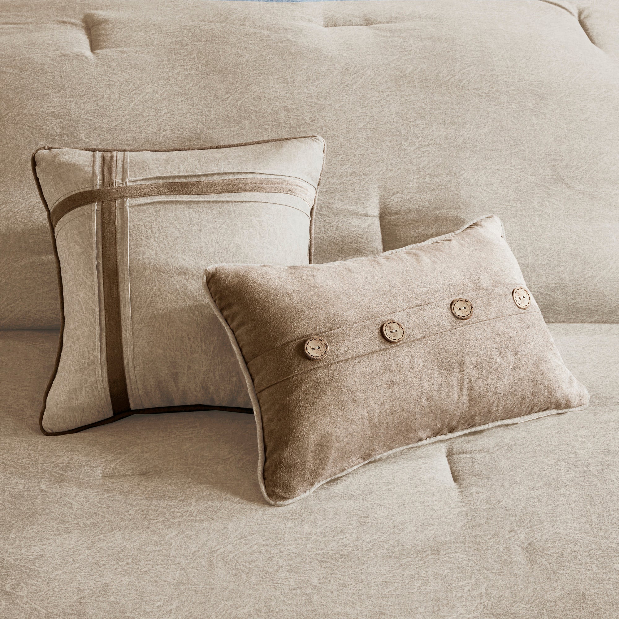 7 Piece Faux Suede Comforter Set Tan King - Image 2