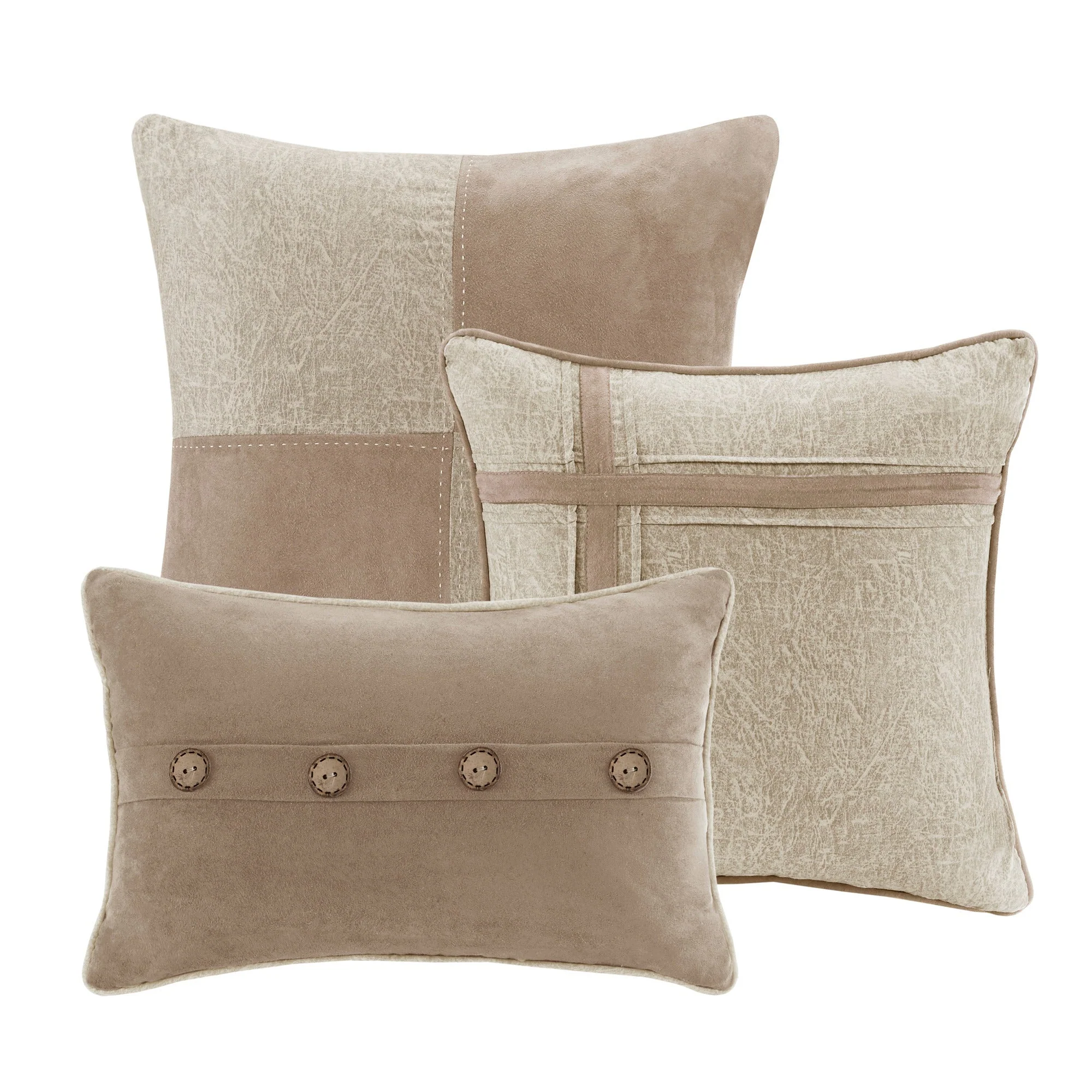 7 Piece Faux Suede Comforter Set Tan King - Image 4