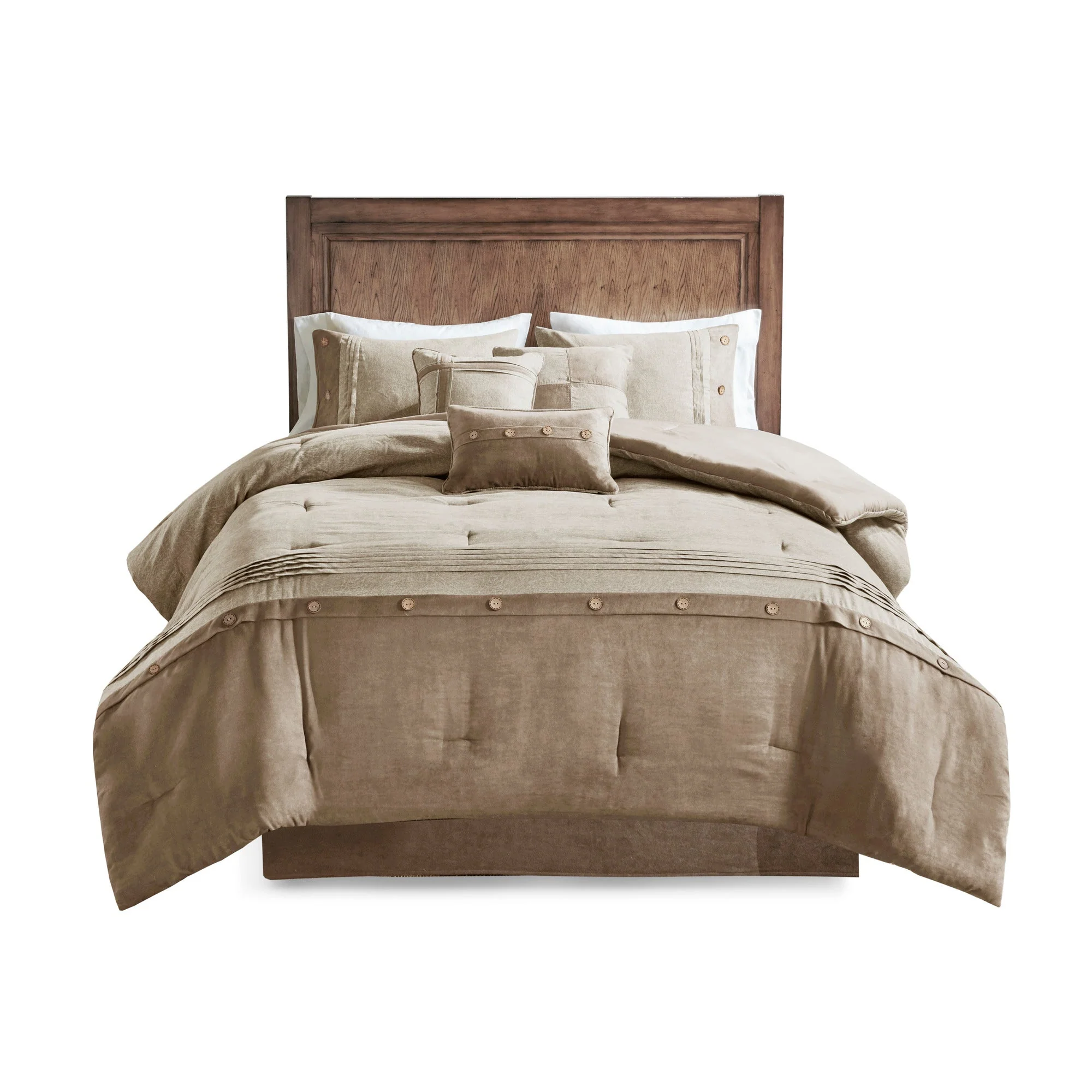 7 Piece Faux Suede Comforter Set Tan Queen - Image 12