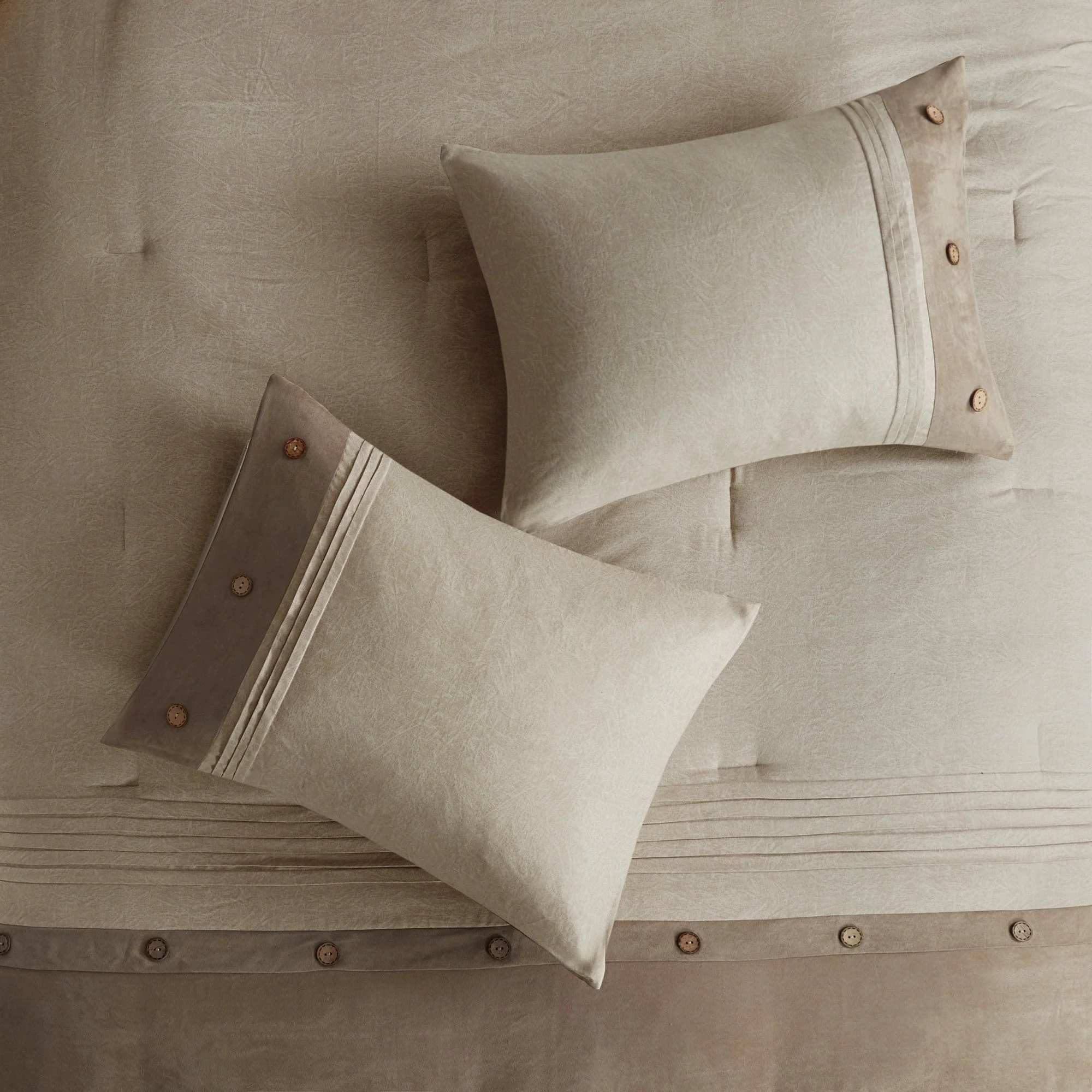 7 Piece Faux Suede Comforter Set Tan Queen - Image 14