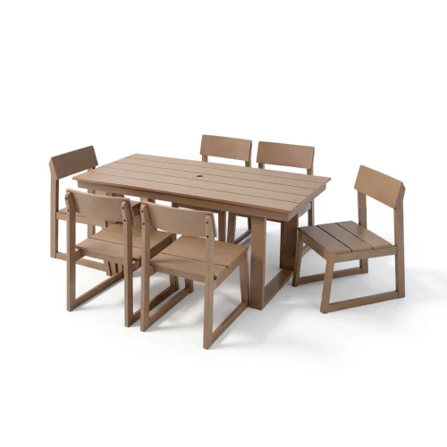 7-Piece HDPE Outdoor Dining Set for 6 – Antique Dark Oak - Image 4