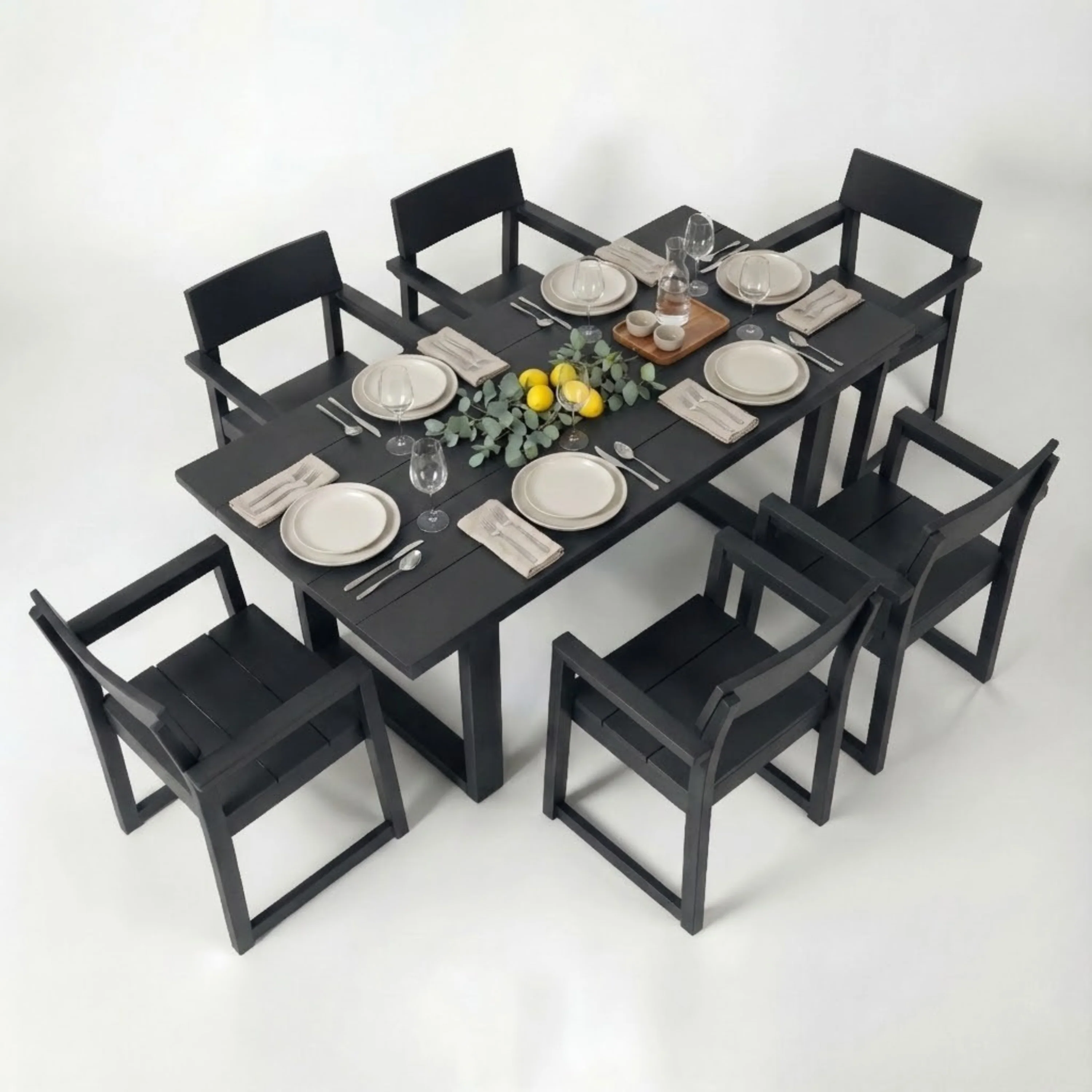 7-Piece HDPE Outdoor Dining Set for 6 – Weather-Resistant Patio Table with Umbrella Hole and 6 Armrest Chairs (Black) - Image 5