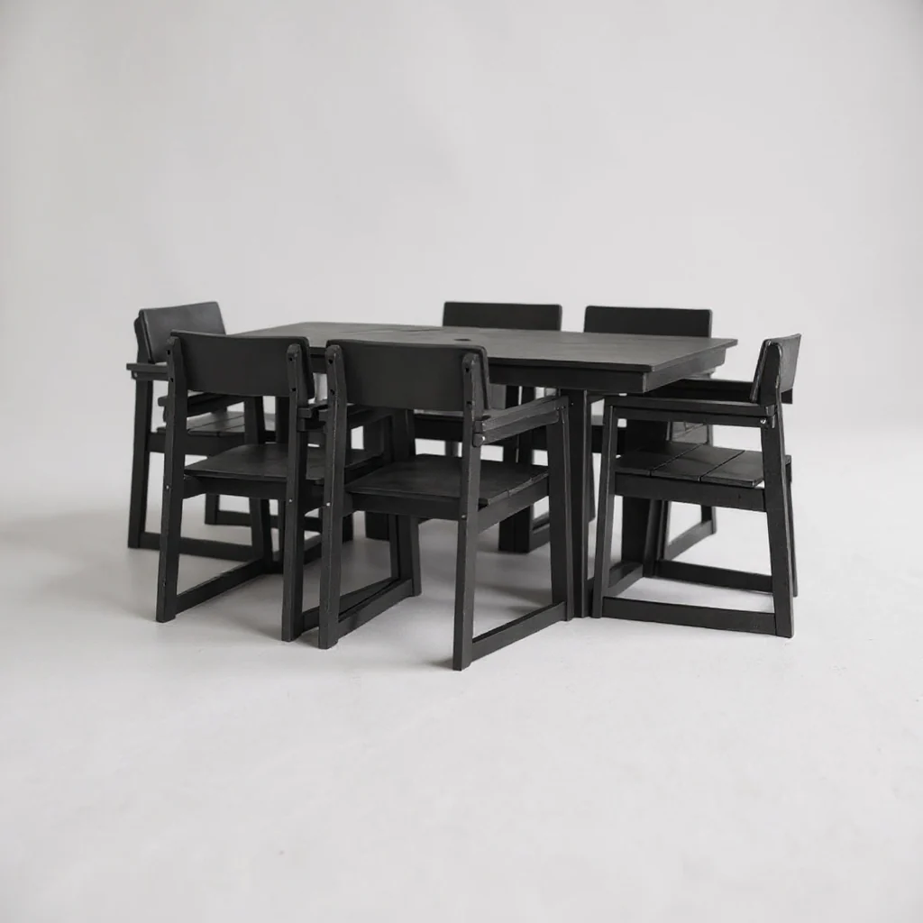 7-Piece HDPE Outdoor Dining Set for 6 – Weather-Resistant Patio Table with Umbrella Hole and 6 Armrest Chairs (Black) - Image 6