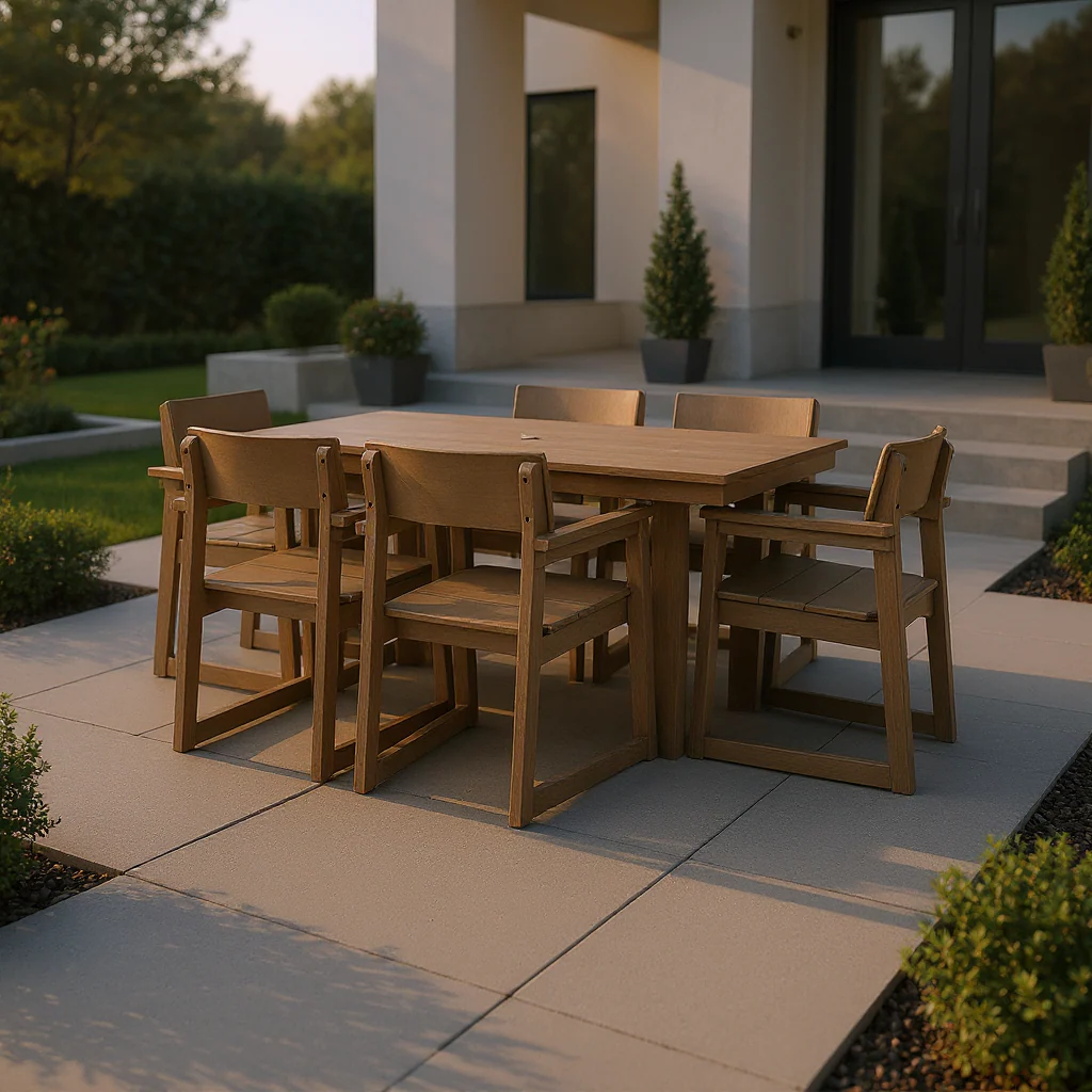 7-Piece HDPE Outdoor Dining Set for 6 – Weather-Resistant Patio Table with Umbrella Hole and 6 Armrest Chairs (Brown) - Image 2