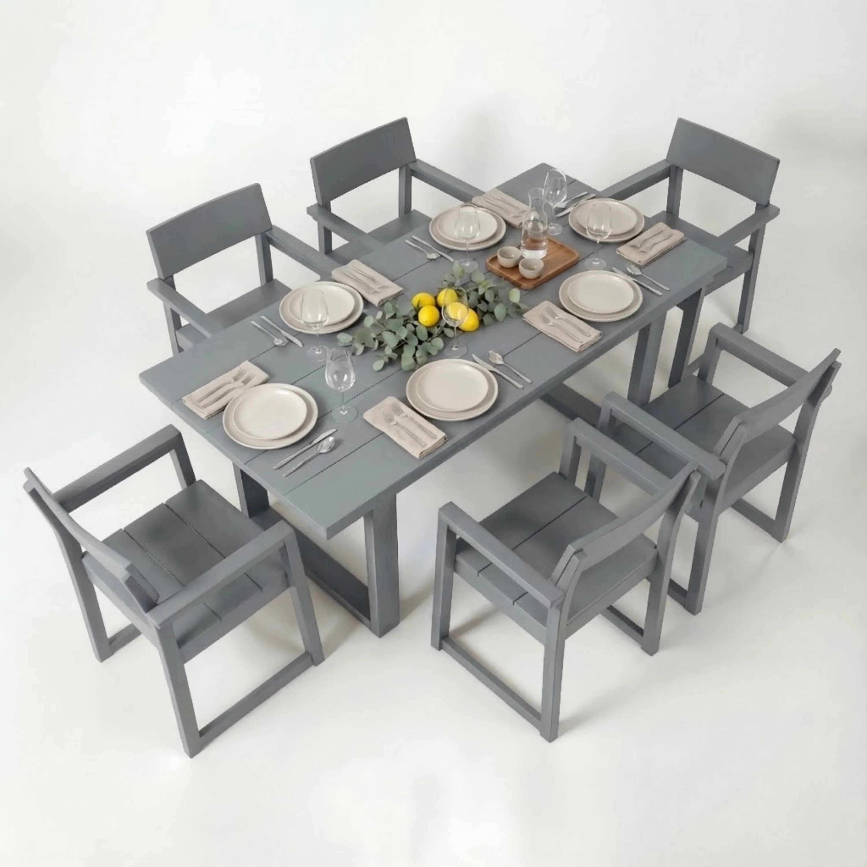 7-Piece HDPE Outdoor Dining Set for 6 – Weather-Resistant Patio Table with Umbrella Hole (Grey) - Image 5
