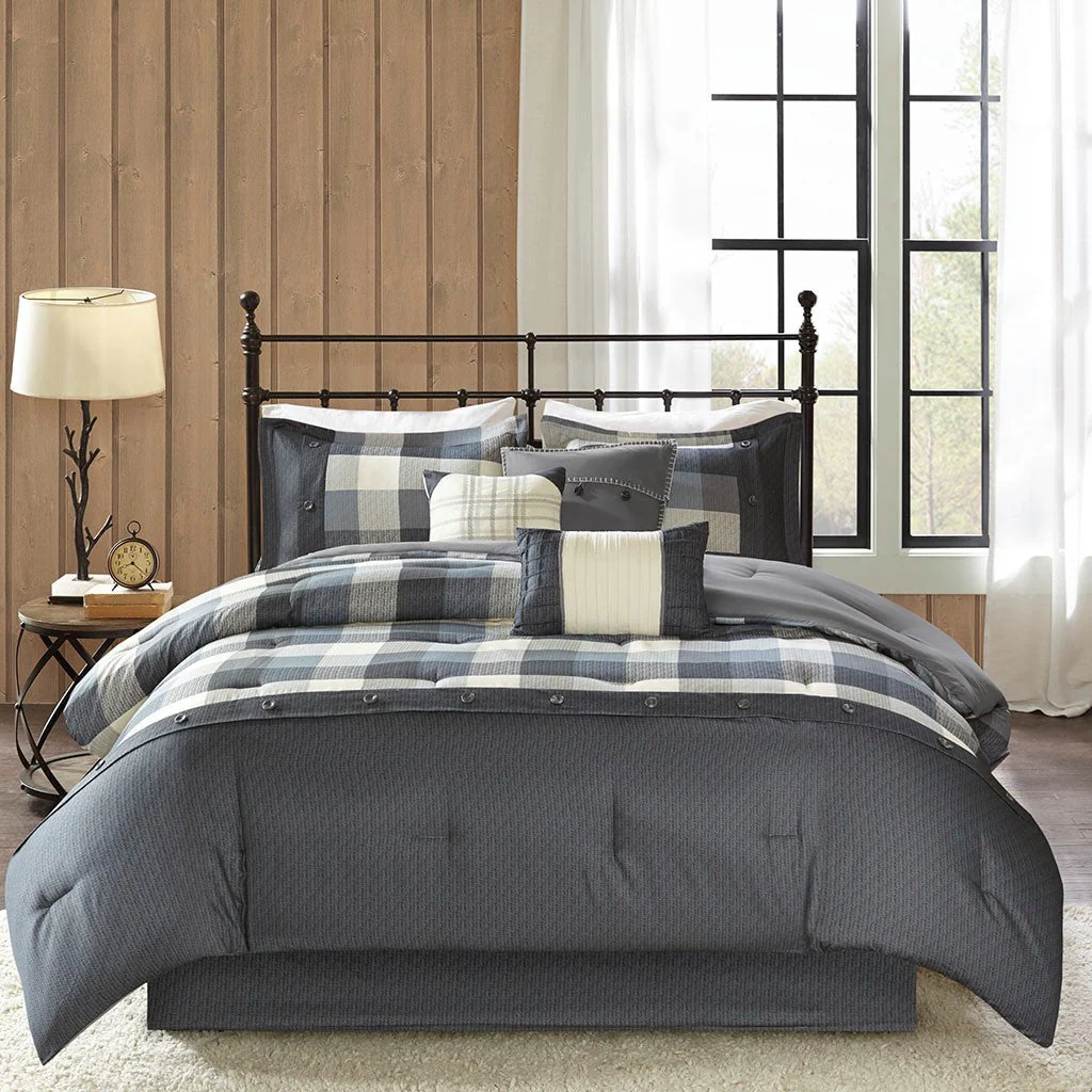 7 Piece Herringbone Comforter Set Grey Queen - Image 3