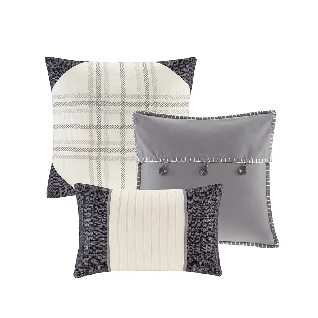 7 Piece Herringbone Comforter Set Grey Queen - Image 4