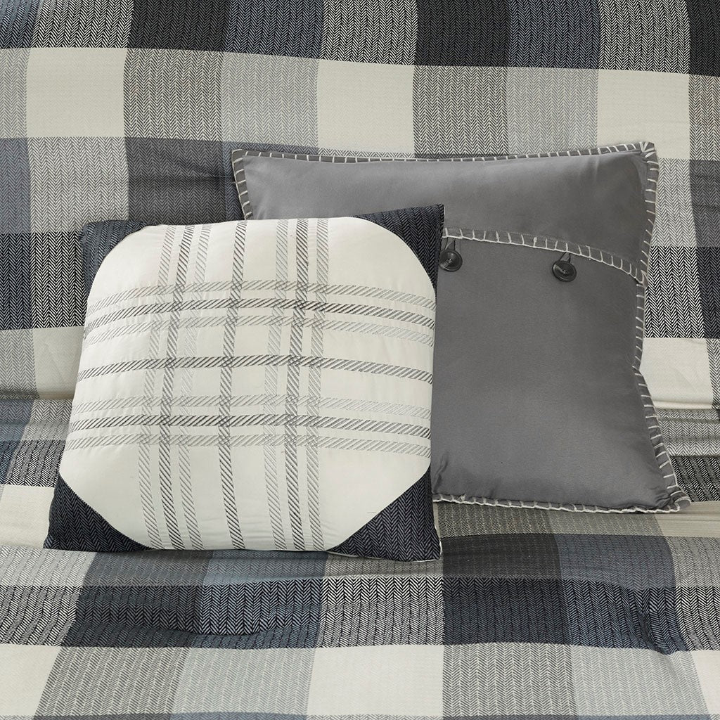 7 Piece Herringbone Comforter Set Grey Queen - Image 6