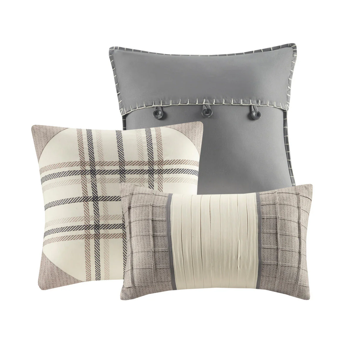 7 Piece Herringbone Comforter Set Neutral California King - Image 10