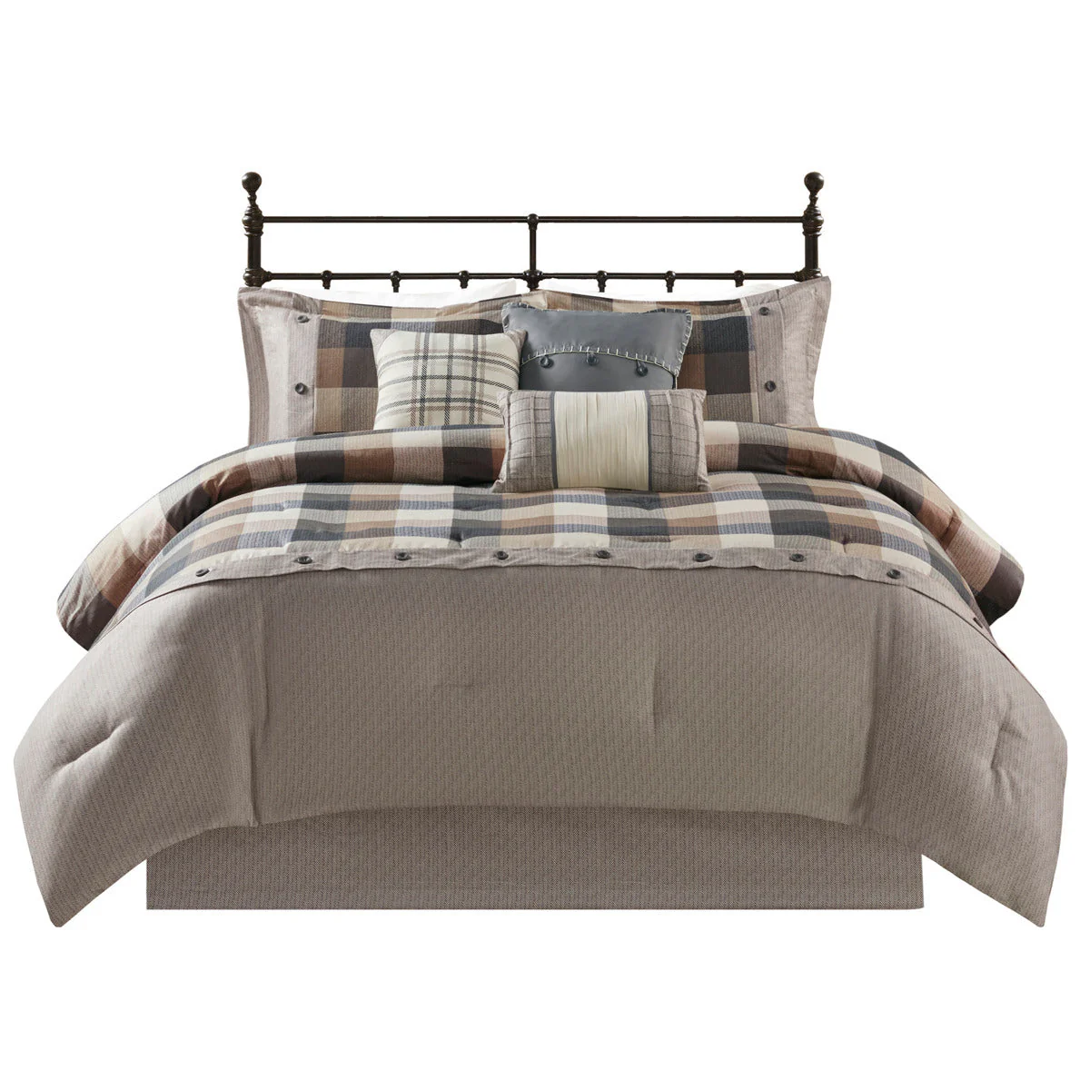 7 Piece Herringbone Comforter Set Neutral California King - Image 13
