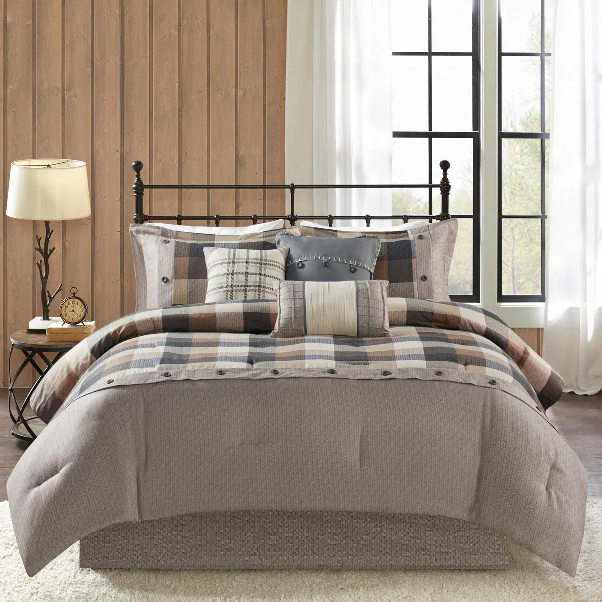 7 Piece Herringbone Comforter Set Neutral California King - Image 6