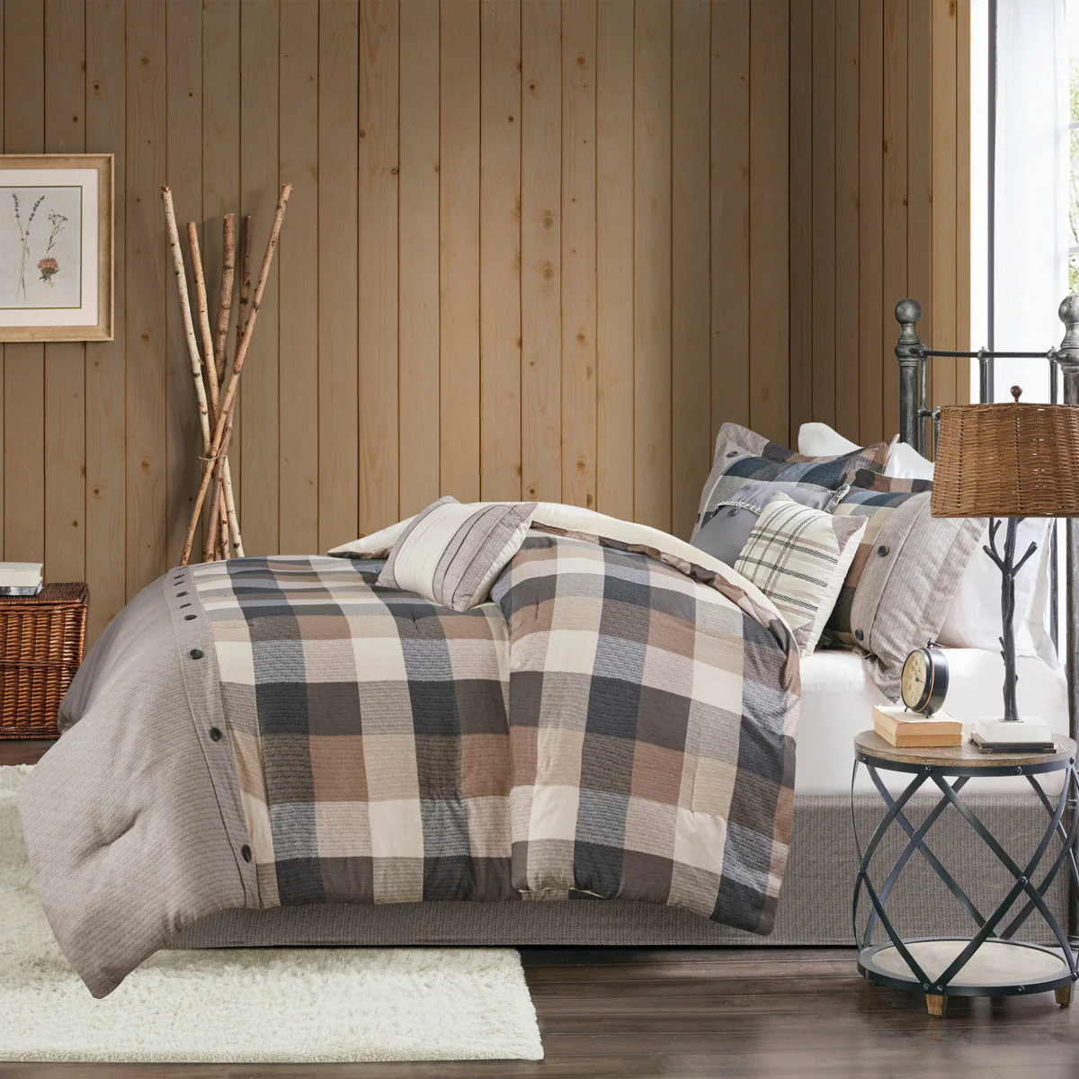 7 Piece Herringbone Comforter Set Neutral California King - Image 8